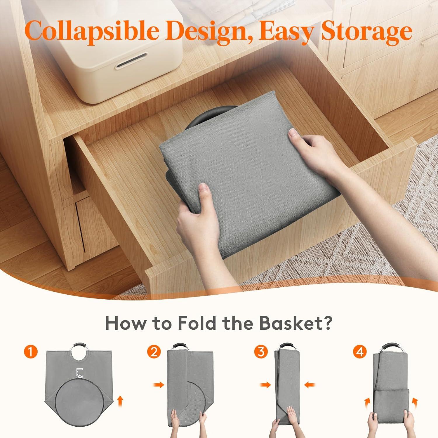 image:imageLifewit 100L 2Pack Large Laundry Basket Collapsible Laundry Hamper with Aluminum Handles Waterproof Freestanding Dirty Clothes Hampers for Laundry Room Bedroom Dorm Bathroom BlackSilver Grey