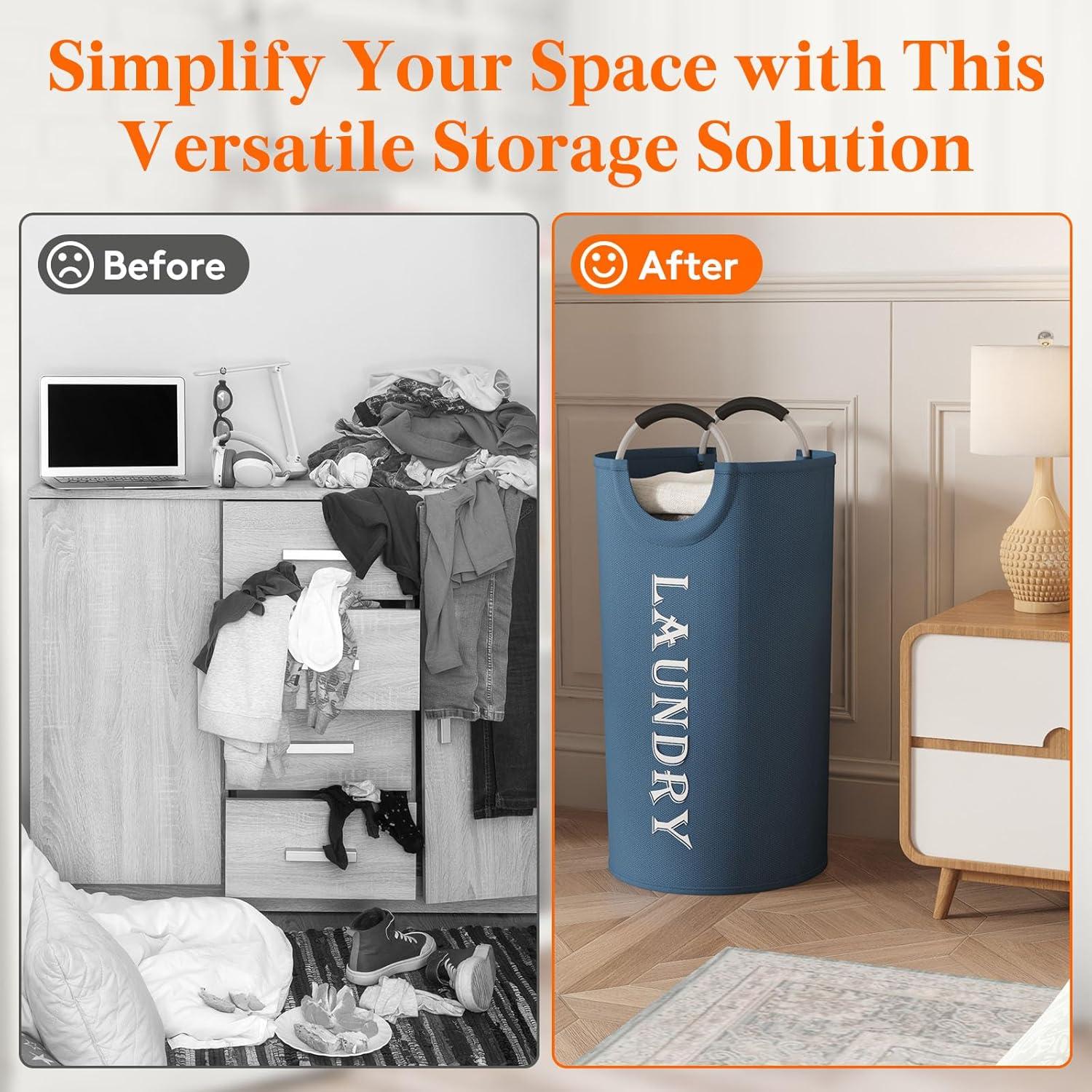 image:imageLifewit 100L 2Pack Large Laundry Basket Collapsible Laundry Hamper with Aluminum Handles Waterproof Freestanding Dirty Clothes Hampers for Laundry Room Bedroom Dorm Bathroom BlackBlue