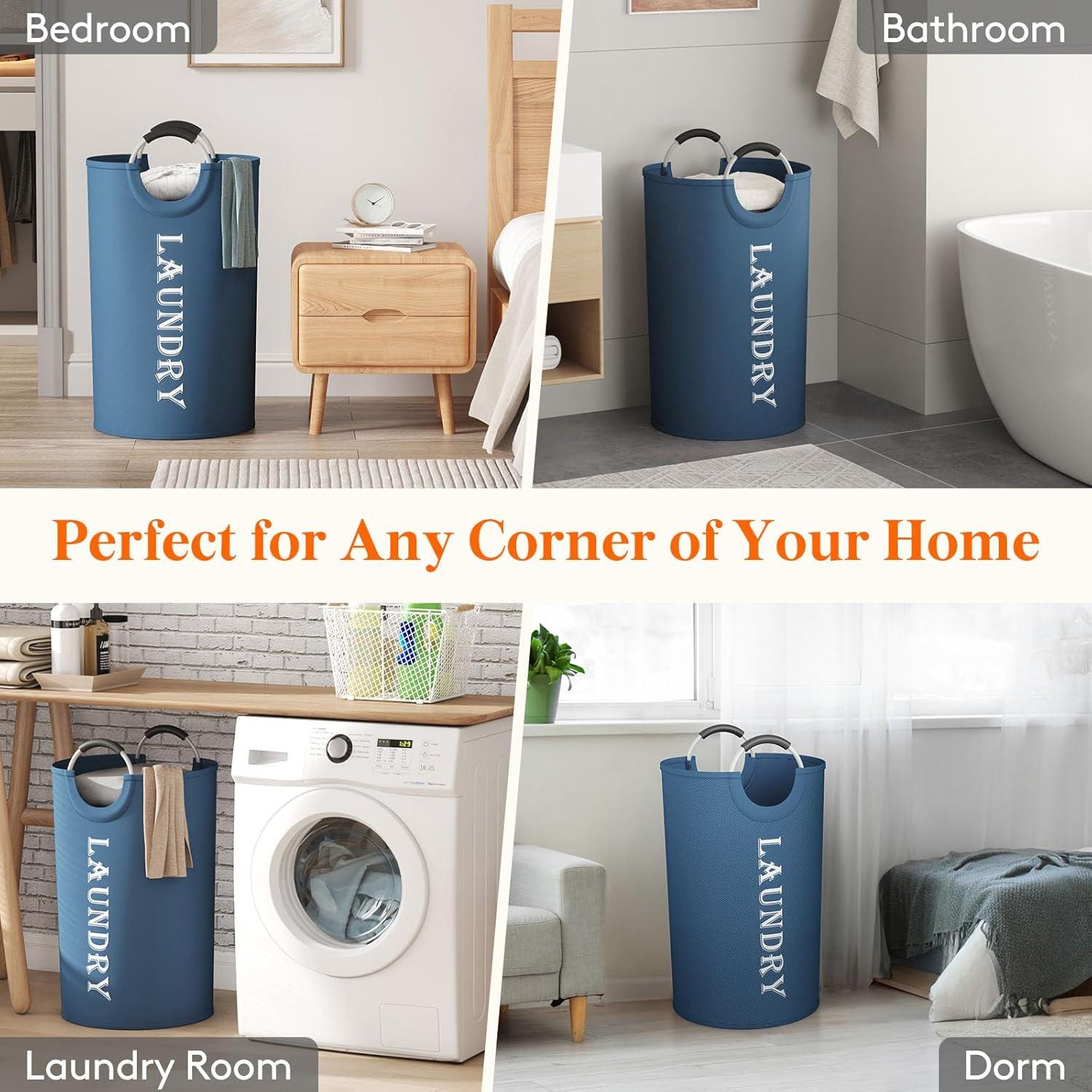 image:imageLifewit 100L 2Pack Large Laundry Basket Collapsible Laundry Hamper with Aluminum Handles Waterproof Freestanding Dirty Clothes Hampers for Laundry Room Bedroom Dorm Bathroom BlackBlue