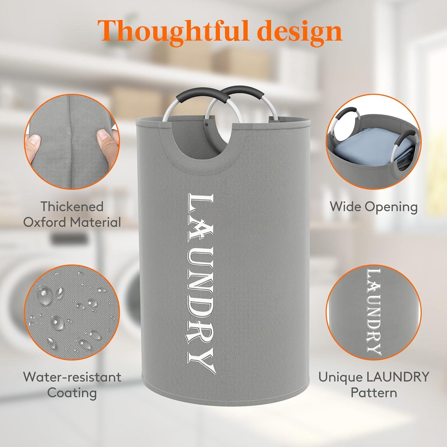 image:imageLifewit 100L 2Pack Large Laundry Basket Collapsible Laundry Hamper with Aluminum Handles Waterproof Freestanding Dirty Clothes Hampers for Laundry Room Bedroom Dorm Bathroom BlackSilver Grey