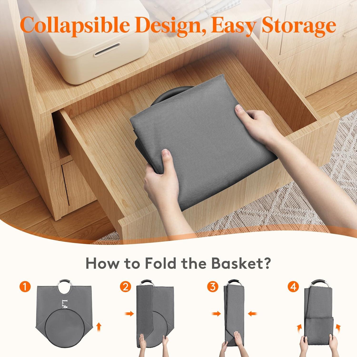 image:imageLifewit 100L 2Pack Large Laundry Basket Collapsible Laundry Hamper with Aluminum Handles Waterproof Freestanding Dirty Clothes Hampers for Laundry Room Bedroom Dorm Bathroom BlackGrey