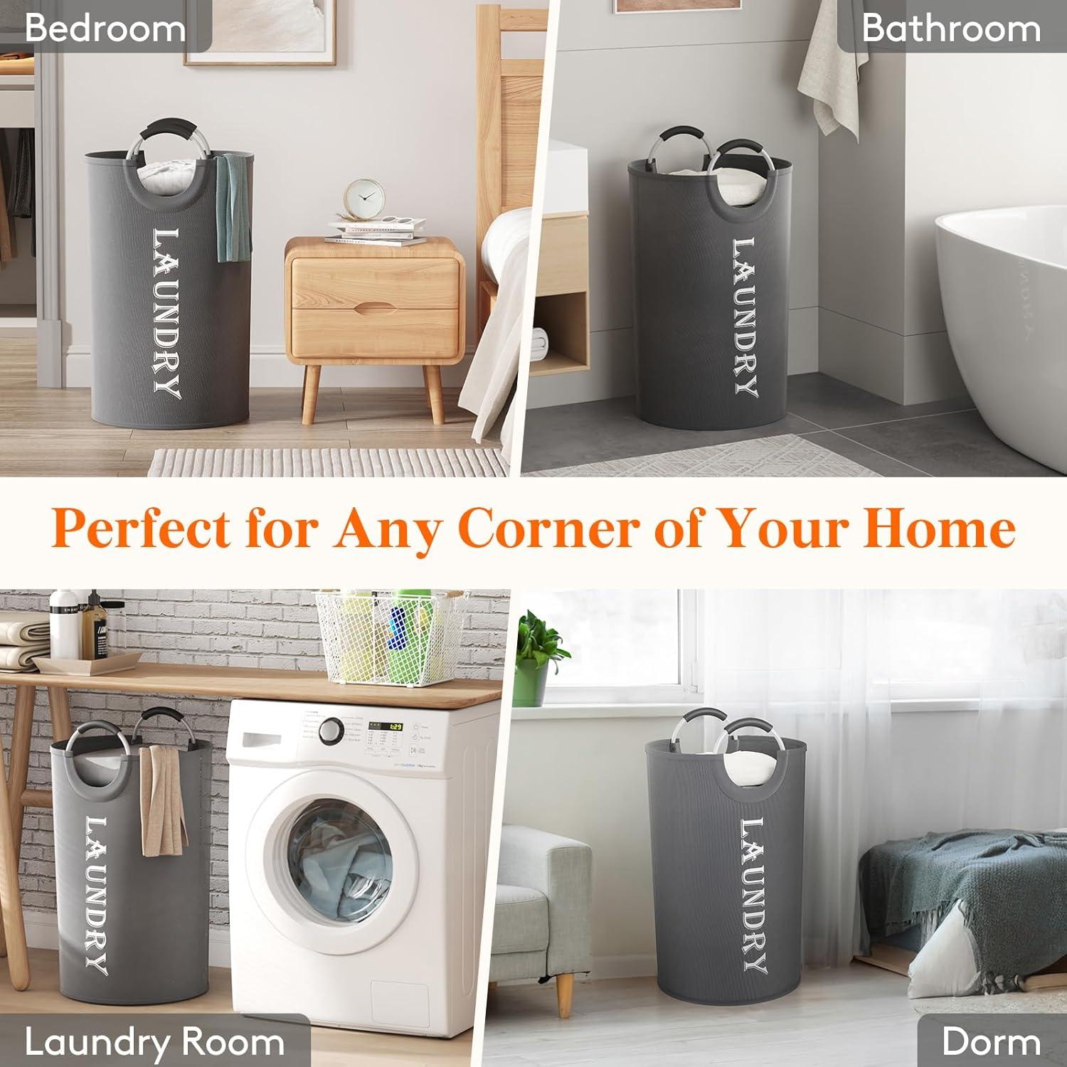 image:imageLifewit 100L 2Pack Large Laundry Basket Collapsible Laundry Hamper with Aluminum Handles Waterproof Freestanding Dirty Clothes Hampers for Laundry Room Bedroom Dorm Bathroom BlackGrey