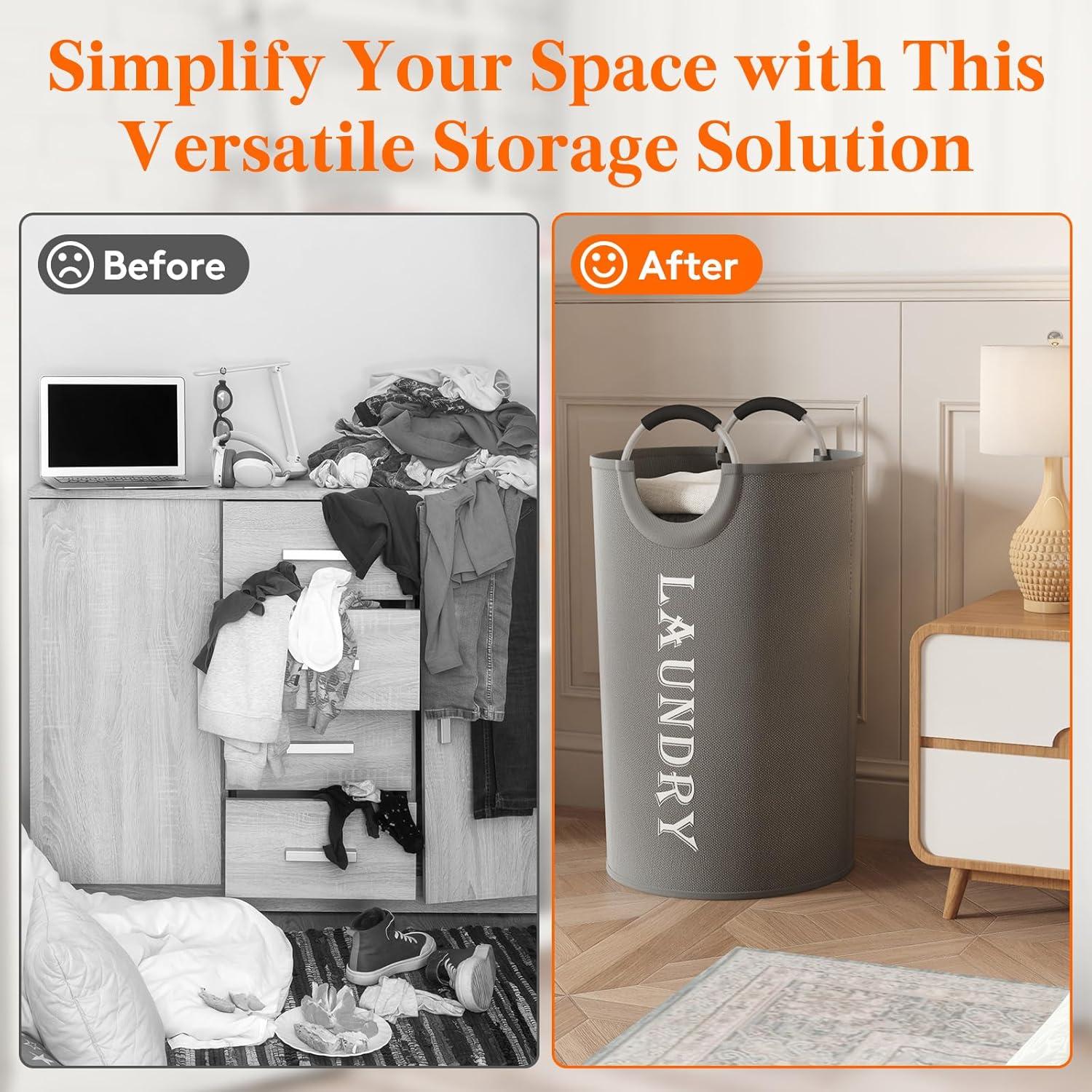 image:imageLifewit 100L 2Pack Large Laundry Basket Collapsible Laundry Hamper with Aluminum Handles Waterproof Freestanding Dirty Clothes Hampers for Laundry Room Bedroom Dorm Bathroom BlackSilver Grey