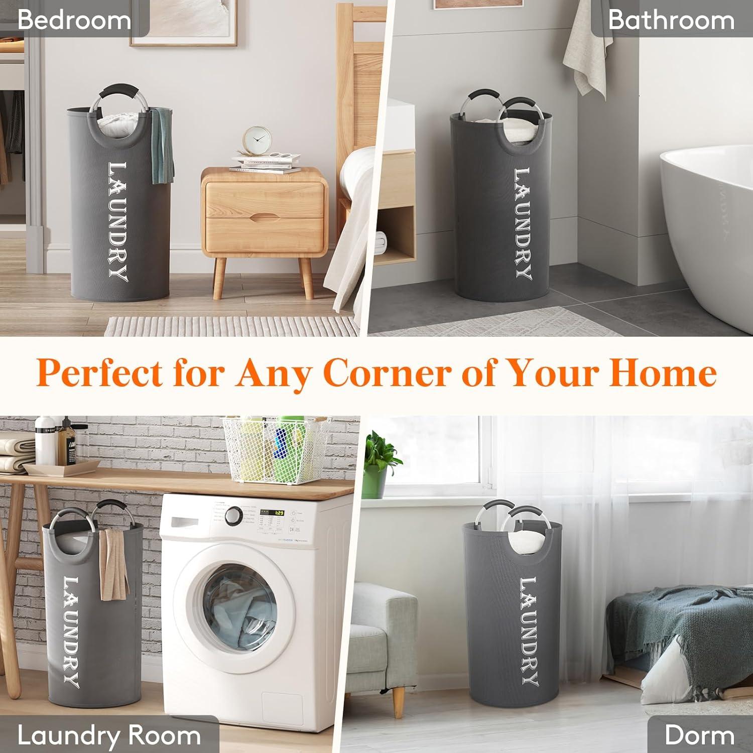image:imageLifewit 100L 2Pack Large Laundry Basket Collapsible Laundry Hamper with Aluminum Handles Waterproof Freestanding Dirty Clothes Hampers for Laundry Room Bedroom Dorm Bathroom BlackGrey