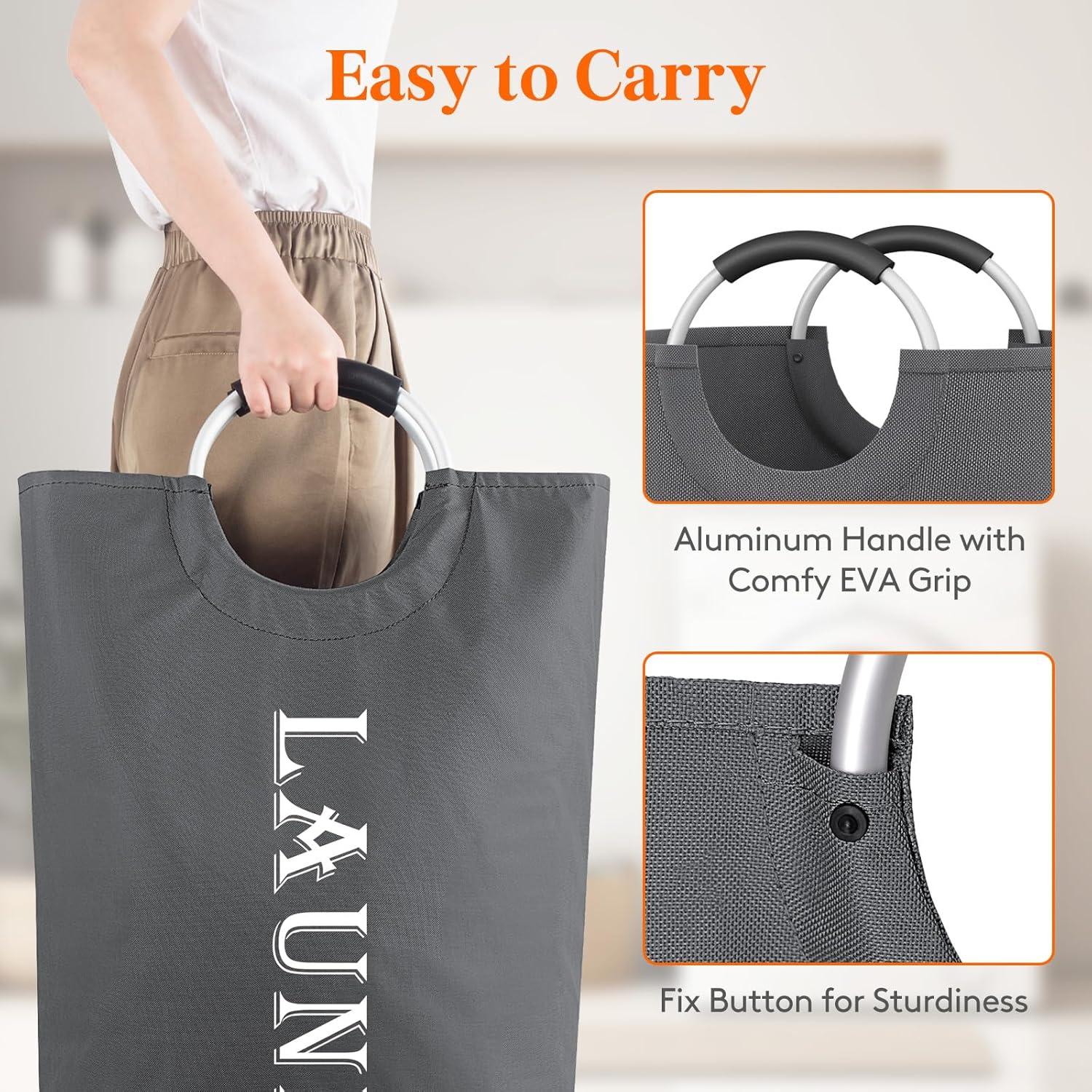 image:imageLifewit 100L 2Pack Large Laundry Basket Collapsible Laundry Hamper with Aluminum Handles Waterproof Freestanding Dirty Clothes Hampers for Laundry Room Bedroom Dorm Bathroom BlackGrey