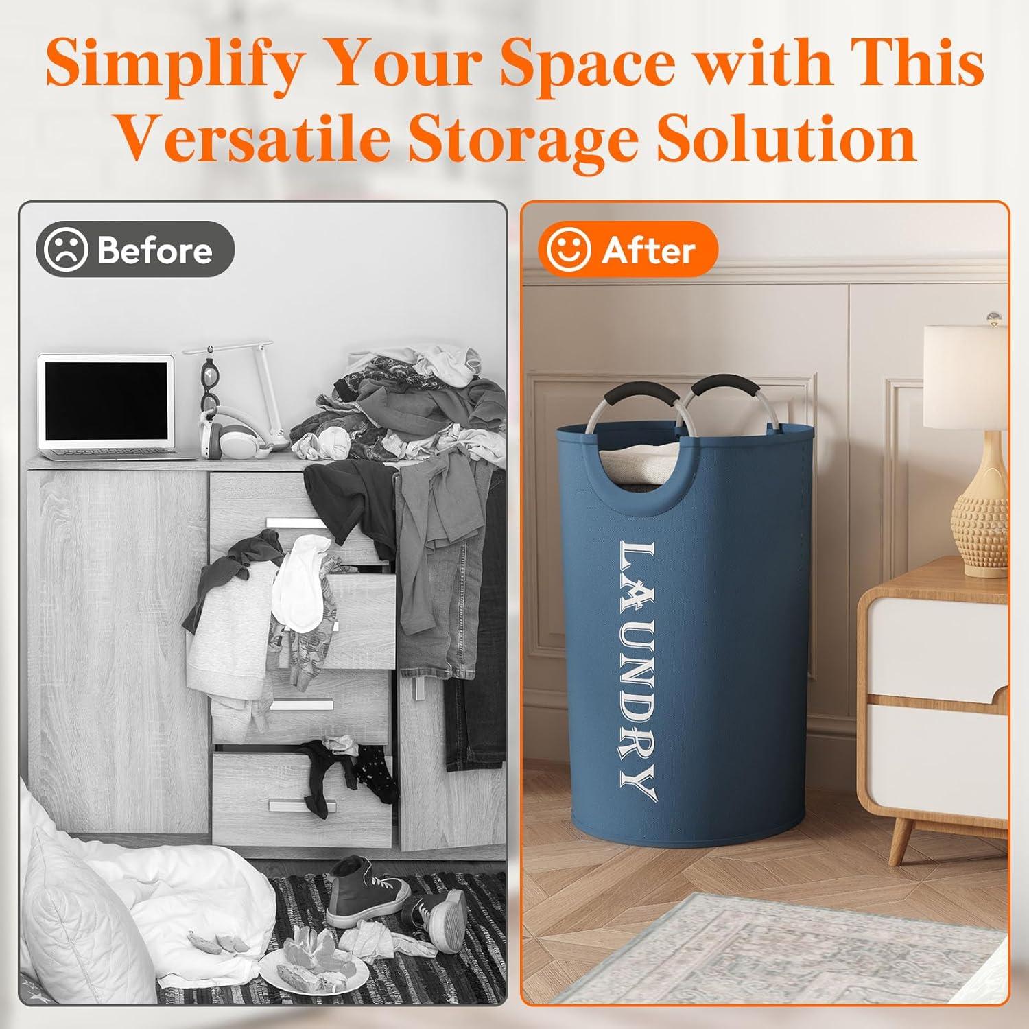 image:imageLifewit 100L 2Pack Large Laundry Basket Collapsible Laundry Hamper with Aluminum Handles Waterproof Freestanding Dirty Clothes Hampers for Laundry Room Bedroom Dorm Bathroom BlackBlue