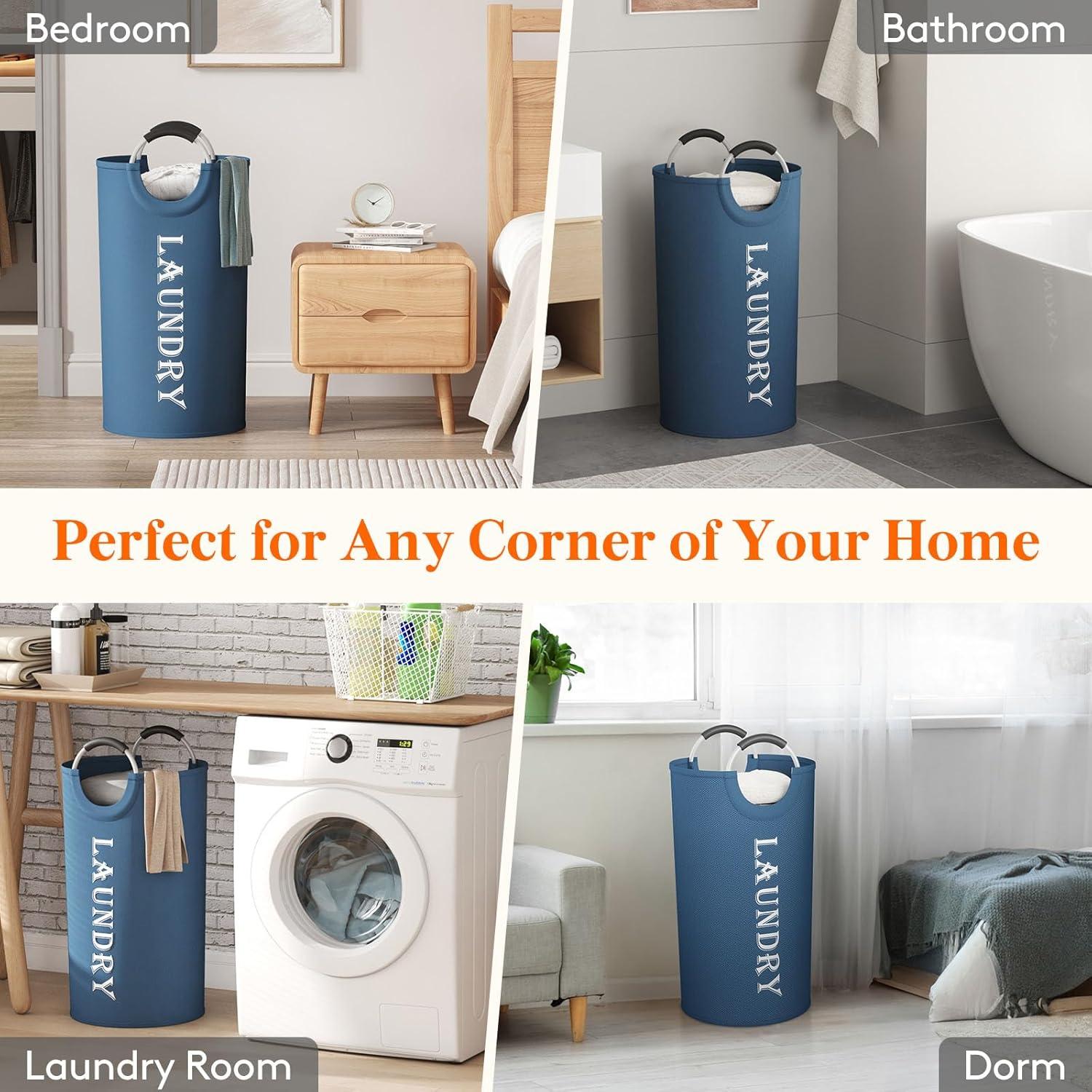 image:imageLifewit 100L 2Pack Large Laundry Basket Collapsible Laundry Hamper with Aluminum Handles Waterproof Freestanding Dirty Clothes Hampers for Laundry Room Bedroom Dorm Bathroom BlackBlue