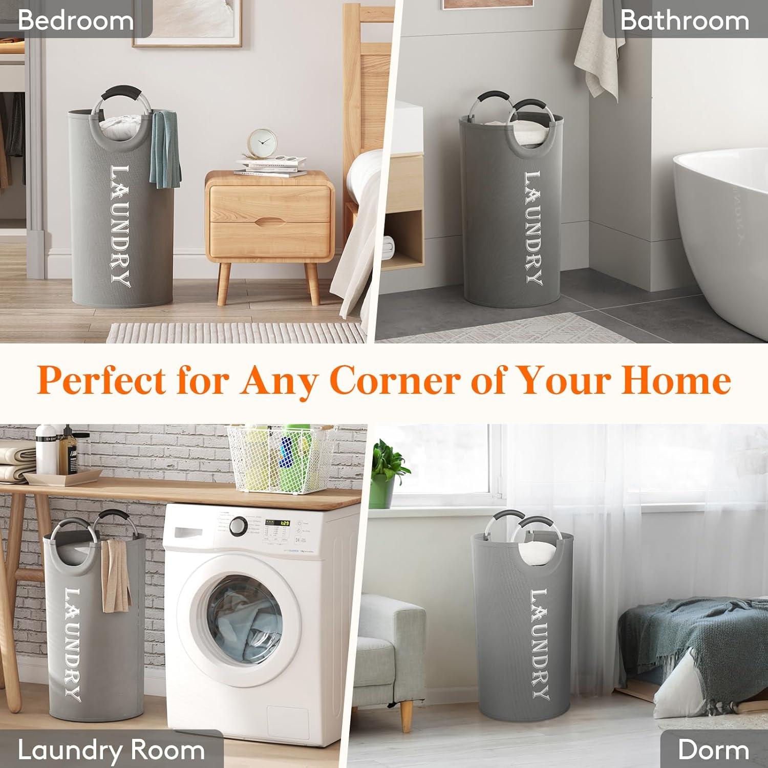 image:imageLifewit 100L 2Pack Large Laundry Basket Collapsible Laundry Hamper with Aluminum Handles Waterproof Freestanding Dirty Clothes Hampers for Laundry Room Bedroom Dorm Bathroom BlackSilver Grey