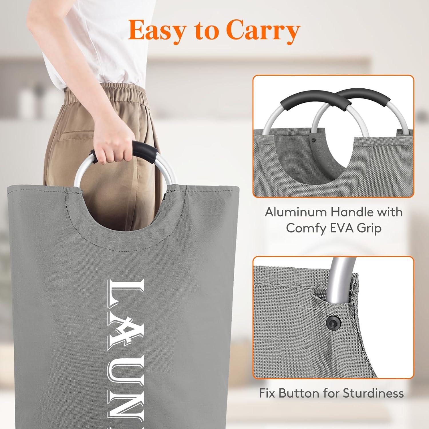 image:imageLifewit 100L 2Pack Large Laundry Basket Collapsible Laundry Hamper with Aluminum Handles Waterproof Freestanding Dirty Clothes Hampers for Laundry Room Bedroom Dorm Bathroom BlackSilver Grey