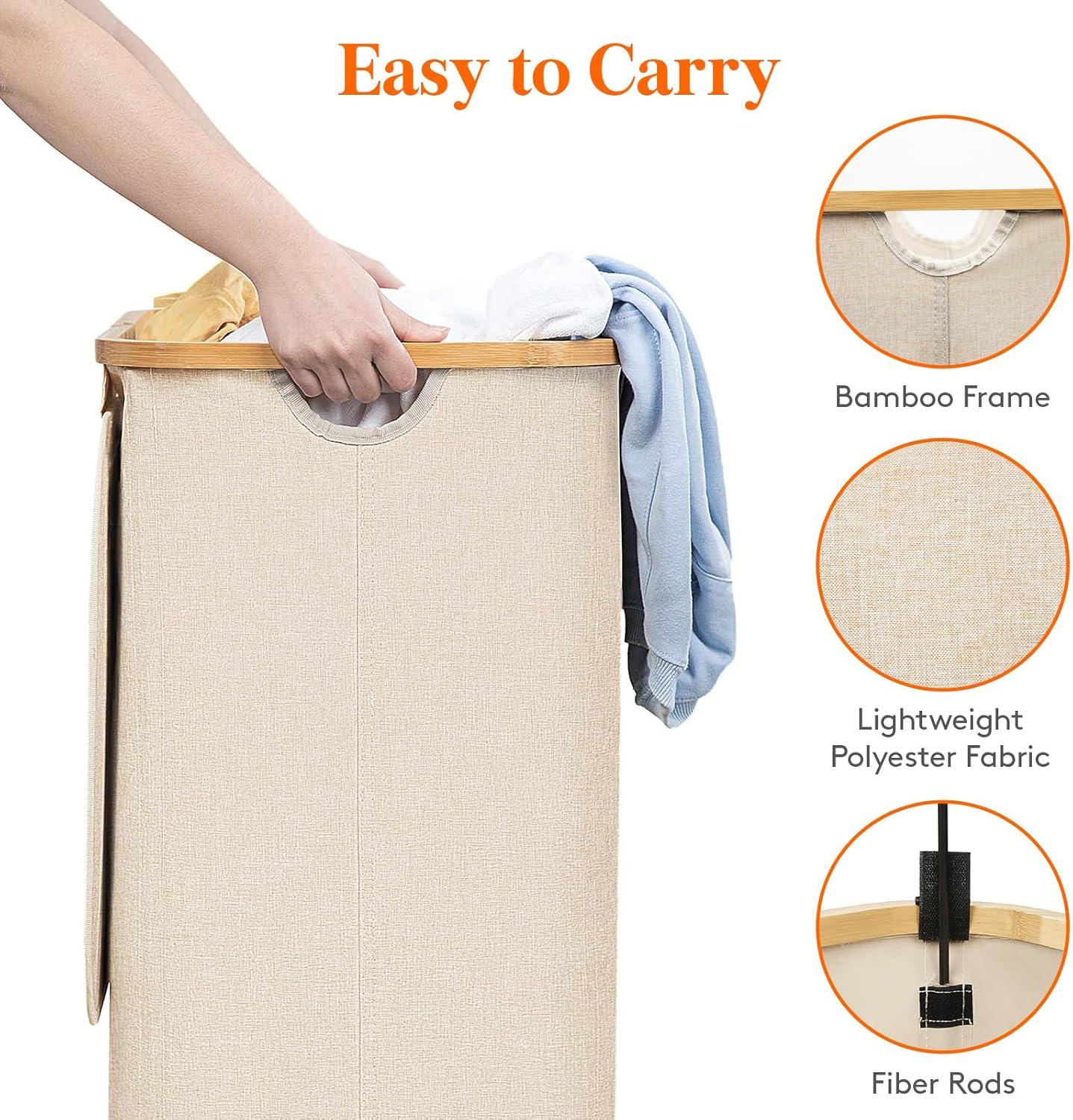 image:imageLifewit 100L Laundry Basket with Lid Clothes Hampers for Laundry with Bamboo Handles and A Removable Bag Large Foldable Laundry Hamper for Bedroom Bathroom Dorm Laundry Room BeigeBeige