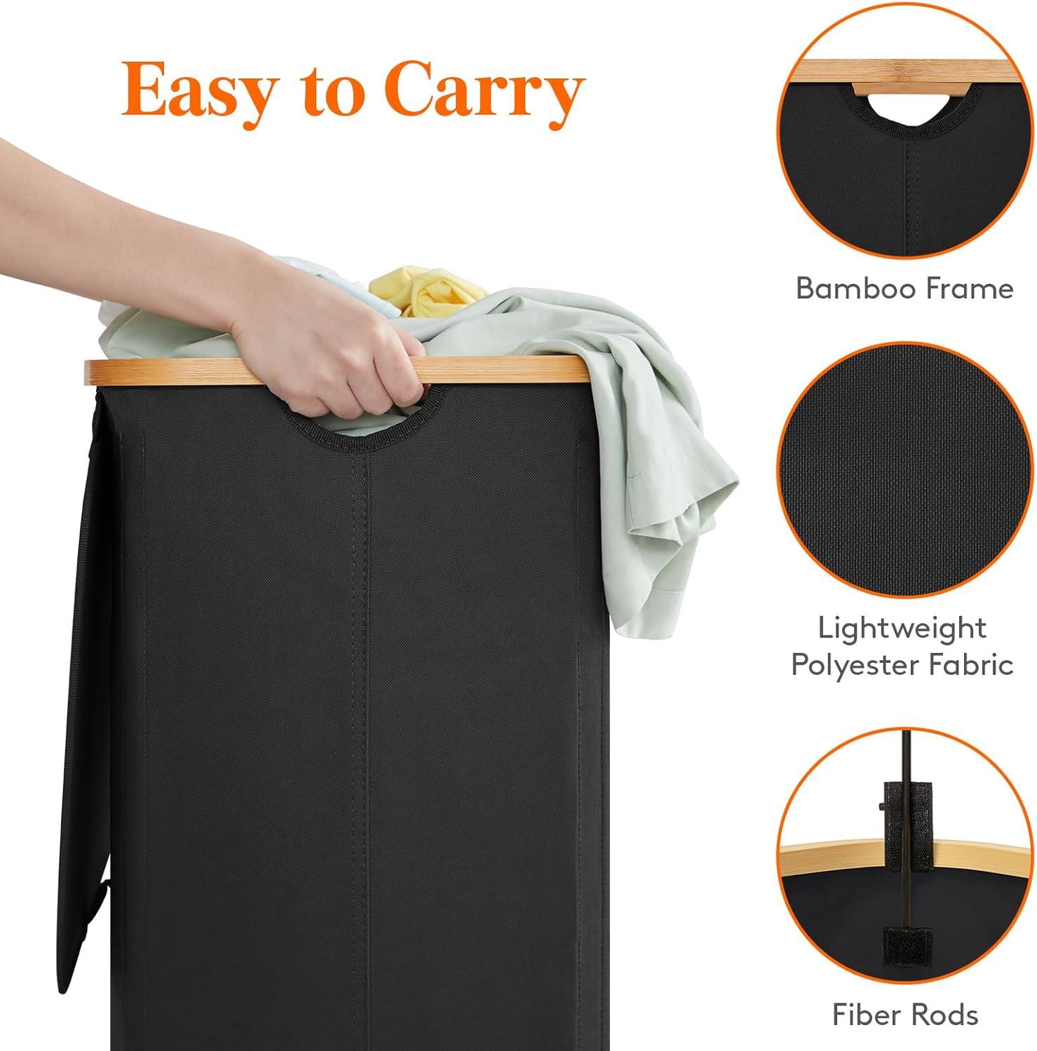 image:imageLifewit 100L Laundry Basket with Lid Clothes Hampers for Laundry with Bamboo Handles and A Removable Bag Large Foldable Laundry Hamper for Bedroom Bathroom Dorm Laundry Room BeigeBlack