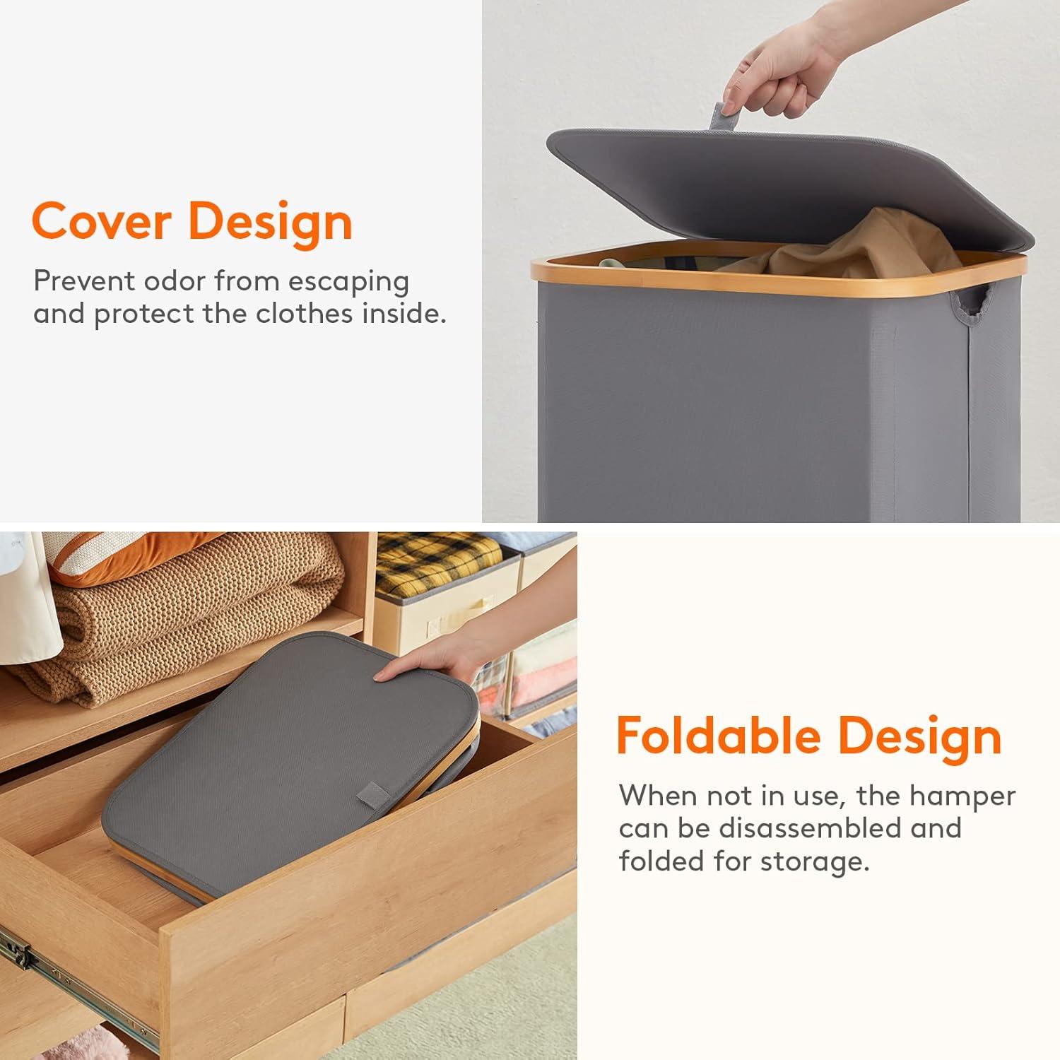 image:imageLifewit 100L Laundry Basket with Lid Clothes Hampers for Laundry with Bamboo Handles and A Removable Bag Large Foldable Laundry Hamper for Bedroom Bathroom Dorm Laundry Room BeigeGray