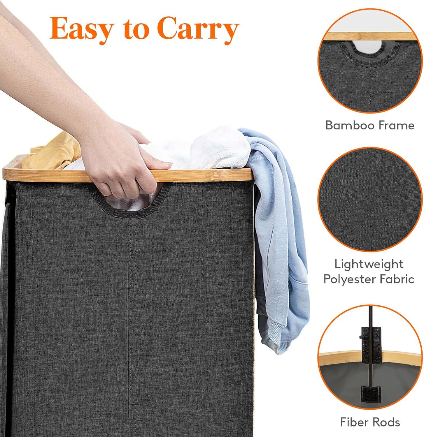 image:imageLifewit 100L Laundry Basket with Lid Clothes Hampers for Laundry with Bamboo Handles and A Removable Bag Large Foldable Laundry Hamper for Bedroom Bathroom Dorm Laundry Room BeigeDark Gray