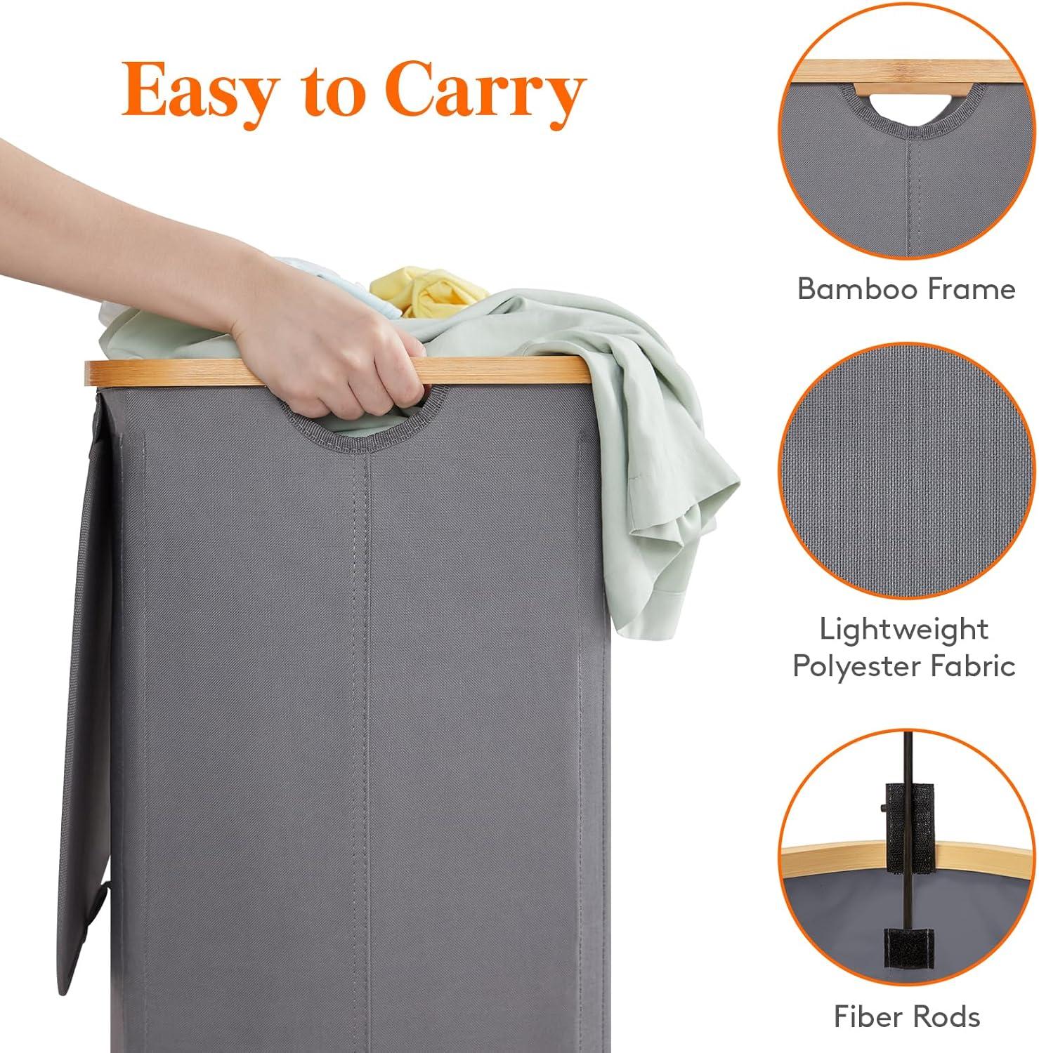 image:imageLifewit 100L Laundry Basket with Lid Clothes Hampers for Laundry with Bamboo Handles and A Removable Bag Large Foldable Laundry Hamper for Bedroom Bathroom Dorm Laundry Room BeigeGray