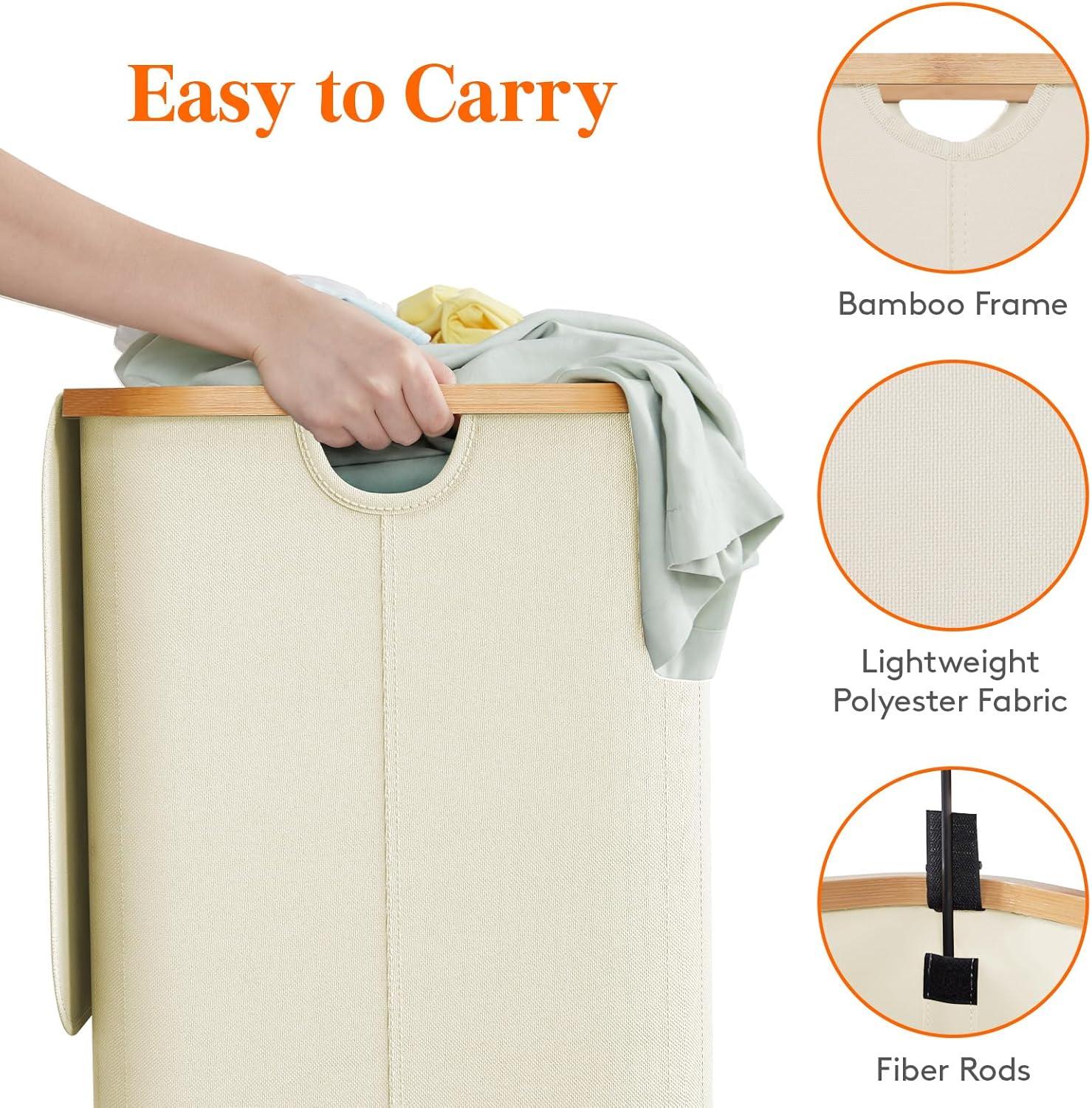 image:imageLifewit 100L Laundry Basket with Lid Clothes Hampers for Laundry with Bamboo Handles and A Removable Bag Large Foldable Laundry Hamper for Bedroom Bathroom Dorm Laundry Room BeigeWhite