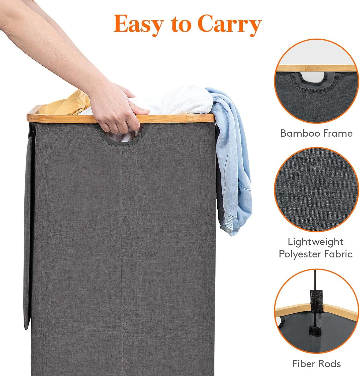 image:imageLifewit 100L Laundry Basket with Lid Clothes Hampers for Laundry with Bamboo Handles and A Removable Bag Large Foldable Laundry Hamper for Bedroom Bathroom Dorm Laundry Room BeigeDark Gray