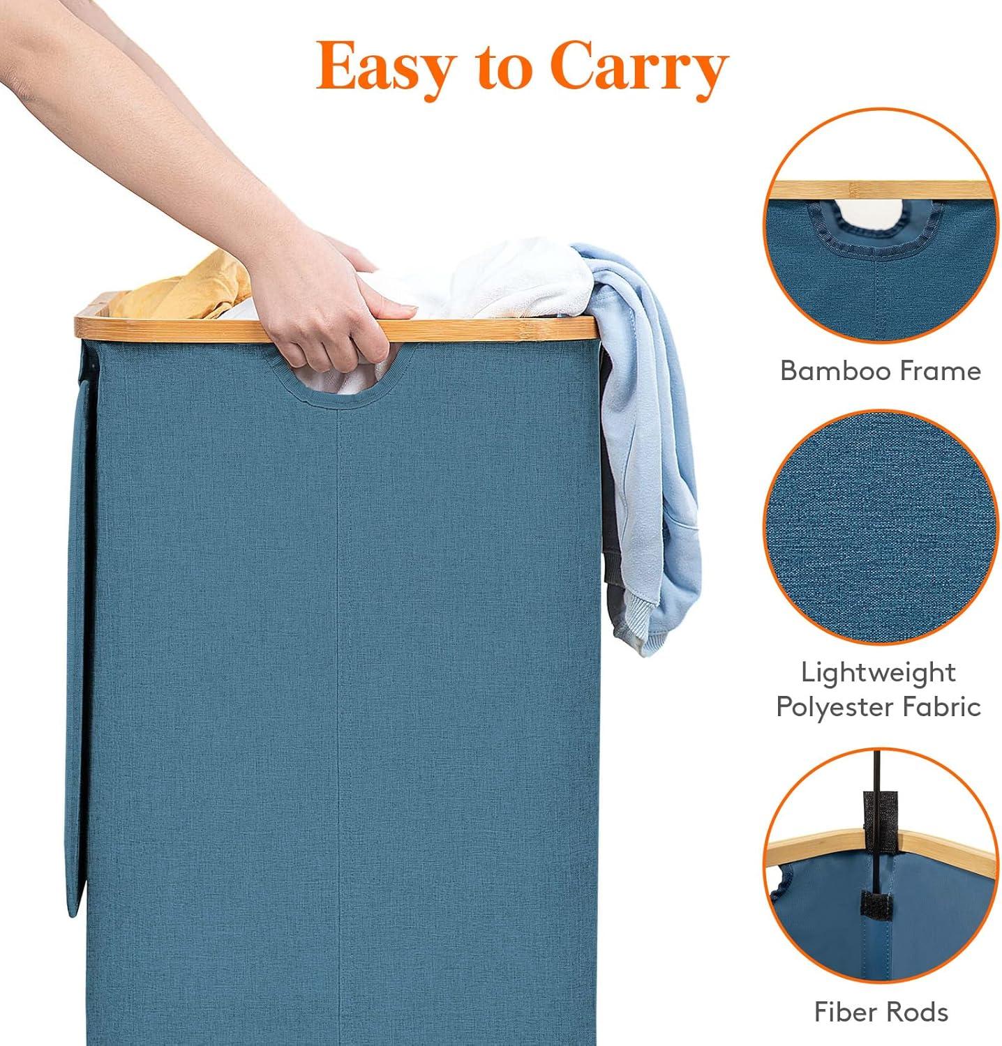 image:imageLifewit 100L Laundry Basket with Lid Clothes Hampers for Laundry with Bamboo Handles and A Removable Bag Large Foldable Laundry Hamper for Bedroom Bathroom Dorm Laundry Room BeigeDark Blue