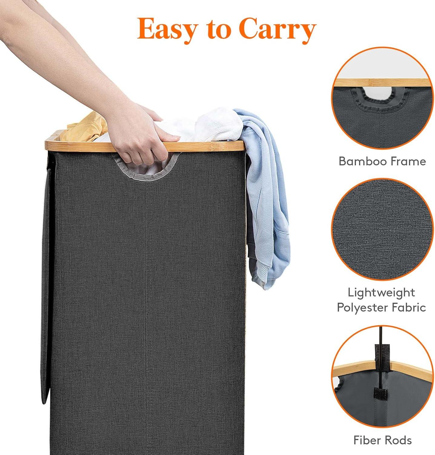 image:imageLifewit 100L Laundry Basket with Lid Clothes Hampers for Laundry with Bamboo Handles and A Removable Bag Large Foldable Laundry Hamper for Bedroom Bathroom Dorm Laundry Room BeigeDark Gray