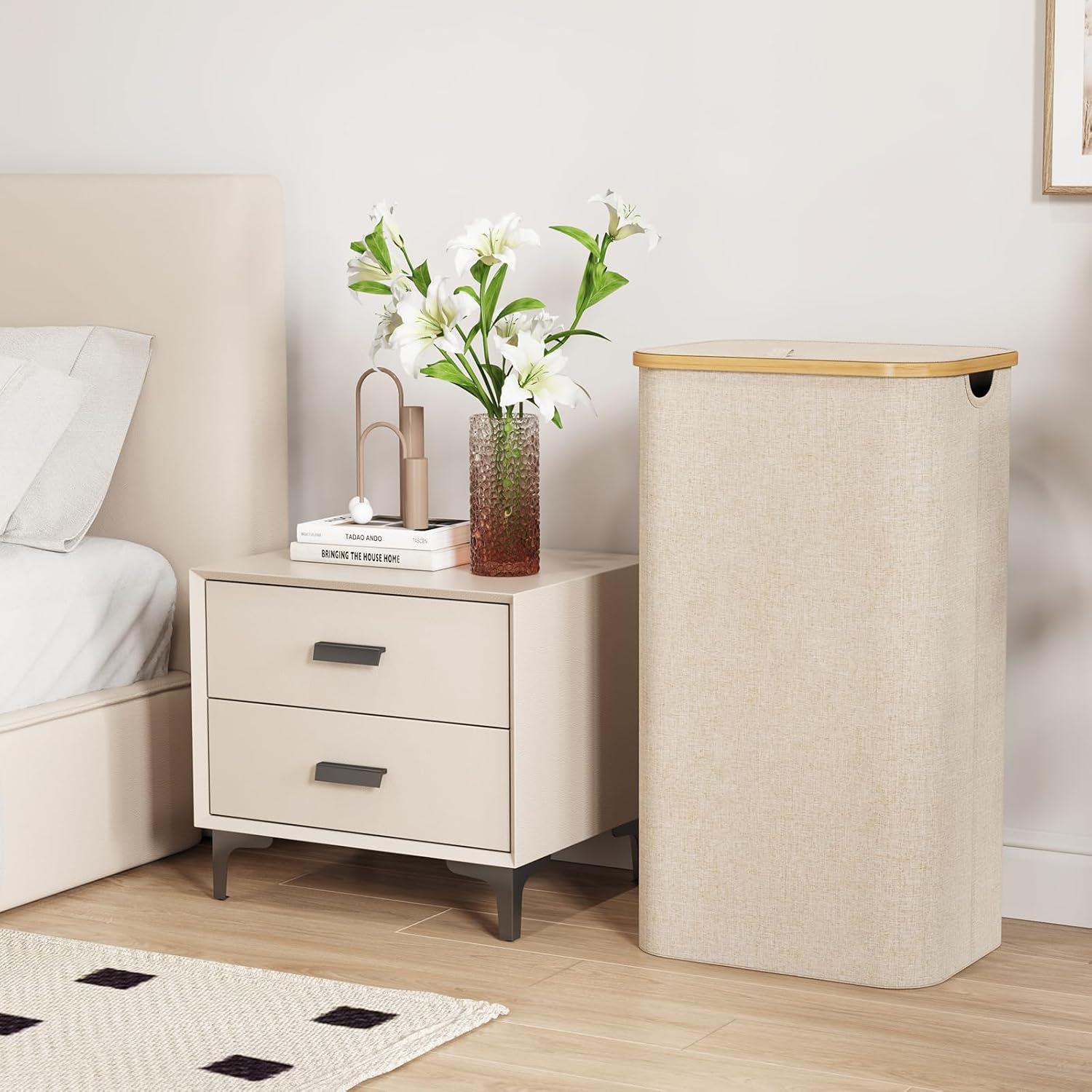 image:imageLifewit 100L Laundry Basket with Lid Clothes Hampers for Laundry with Bamboo Handles and A Removable Bag Large Foldable Laundry Hamper for Bedroom Bathroom Dorm Laundry Room BeigeBeige