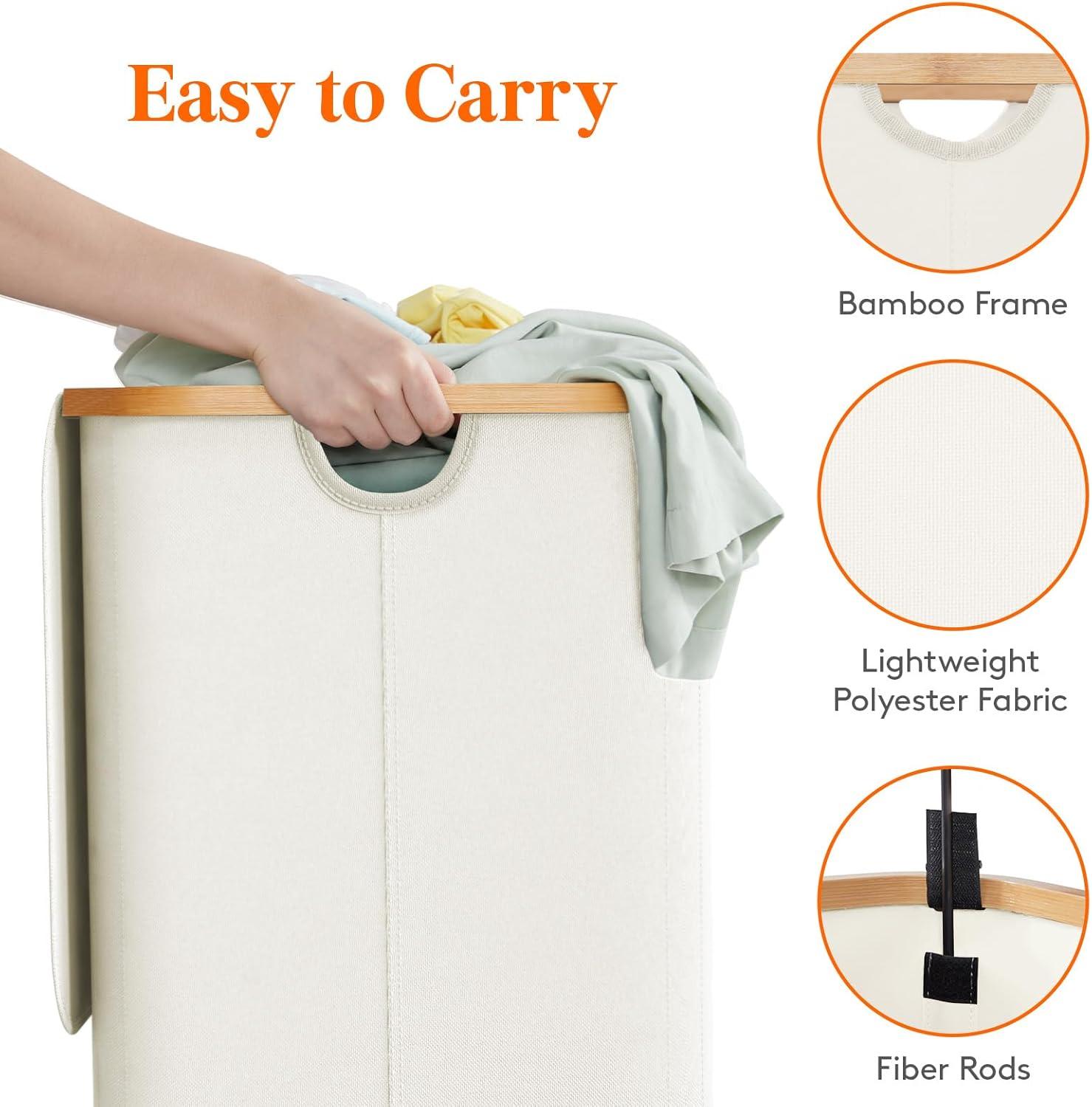 image:imageLifewit 100L Laundry Basket with Lid Clothes Hampers for Laundry with Bamboo Handles and A Removable Bag Large Foldable Laundry Hamper for Bedroom Bathroom Dorm Laundry Room BeigeOff White
