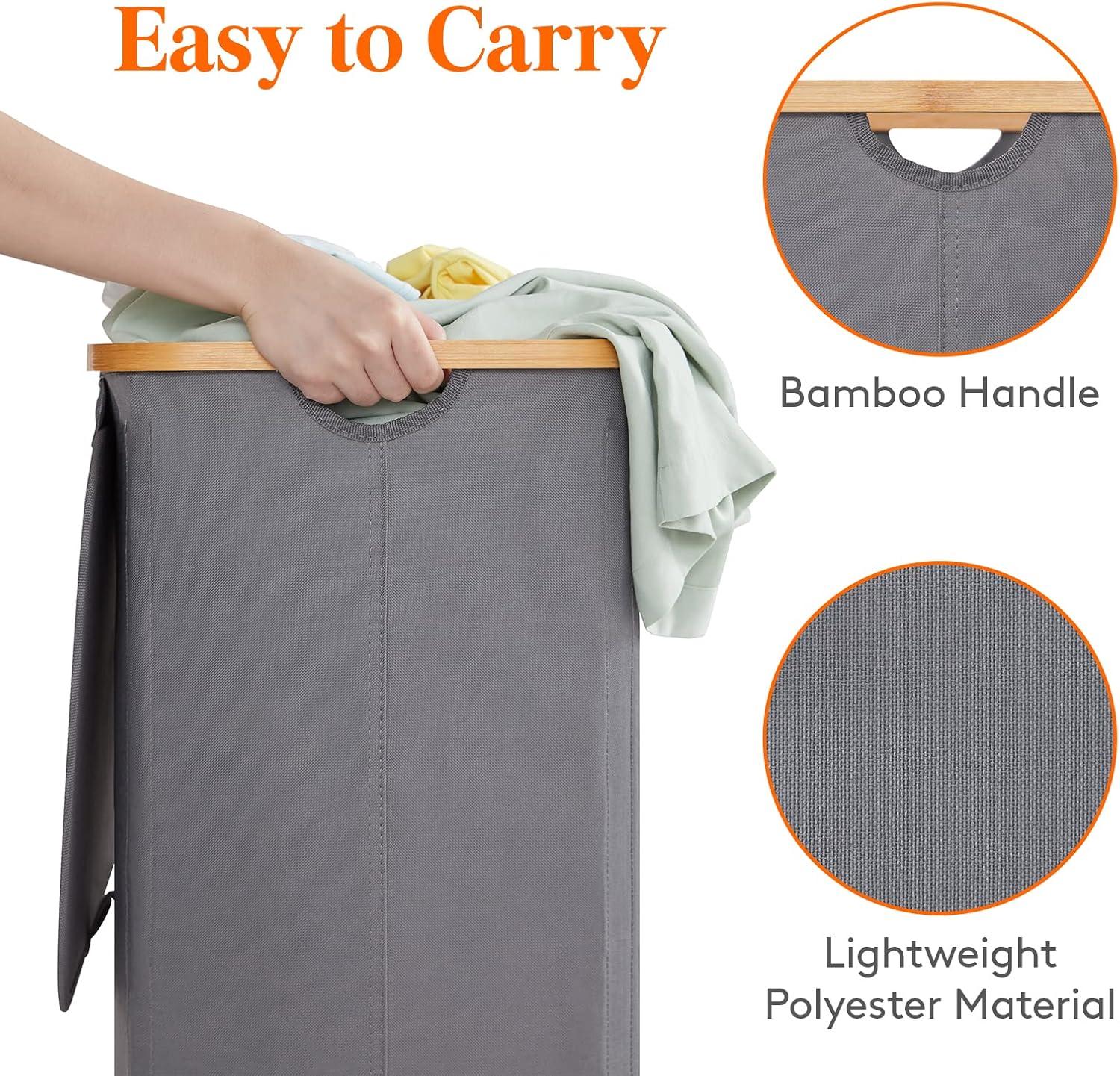image:imageLifewit 100L Laundry Basket with Lid Clothes Hampers for Laundry with Bamboo Handles and A Removable Bag Large Foldable Laundry Hamper for Bedroom Bathroom Dorm Laundry Room BeigeGray