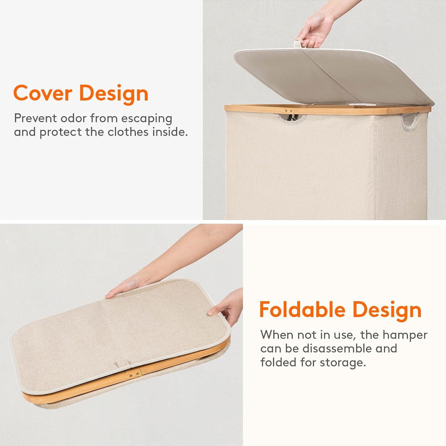 image:imageLifewit 100L Laundry Basket with Lid Clothes Hampers for Laundry with Bamboo Handles and A Removable Bag Large Foldable Laundry Hamper for Bedroom Bathroom Dorm Laundry Room BeigeBeige