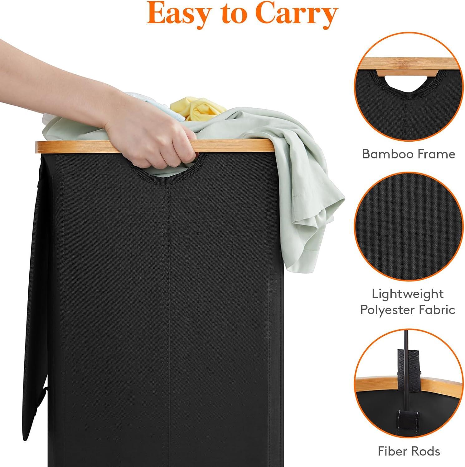 image:imageLifewit 100L Laundry Basket with Lid Clothes Hampers for Laundry with Bamboo Handles and A Removable Bag Large Foldable Laundry Hamper for Bedroom Bathroom Dorm Laundry Room BeigeBlack