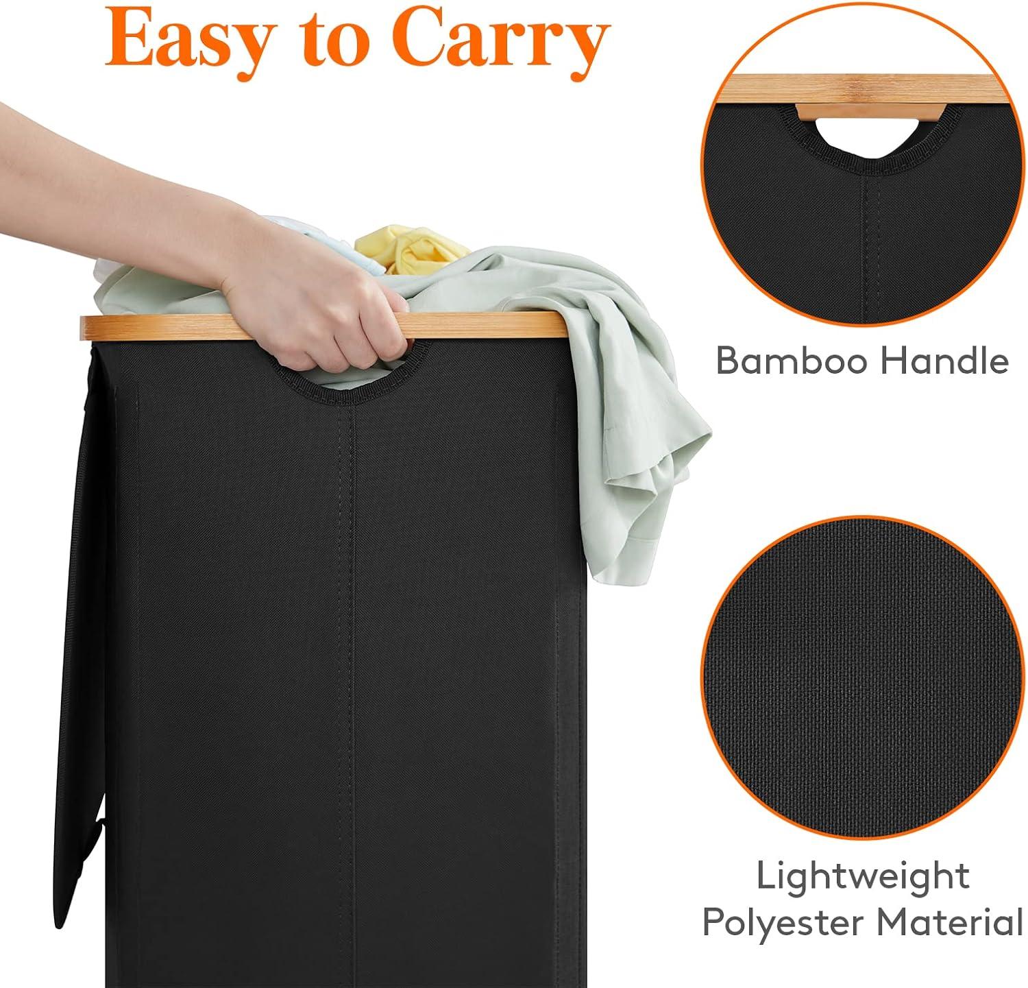 image:imageLifewit 100L Laundry Basket with Lid Clothes Hampers for Laundry with Bamboo Handles and A Removable Bag Large Foldable Laundry Hamper for Bedroom Bathroom Dorm Laundry Room BeigeBlack