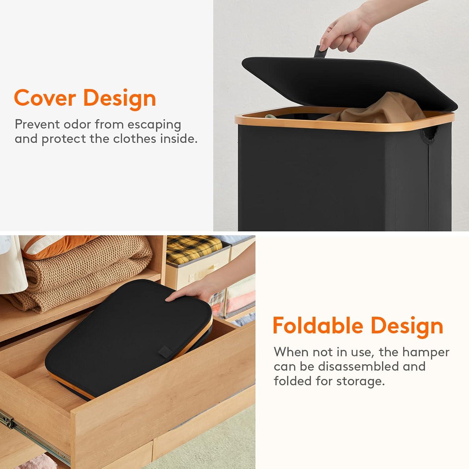 image:imageLifewit 100L Laundry Basket with Lid Clothes Hampers for Laundry with Bamboo Handles and A Removable Bag Large Foldable Laundry Hamper for Bedroom Bathroom Dorm Laundry Room BeigeBlack