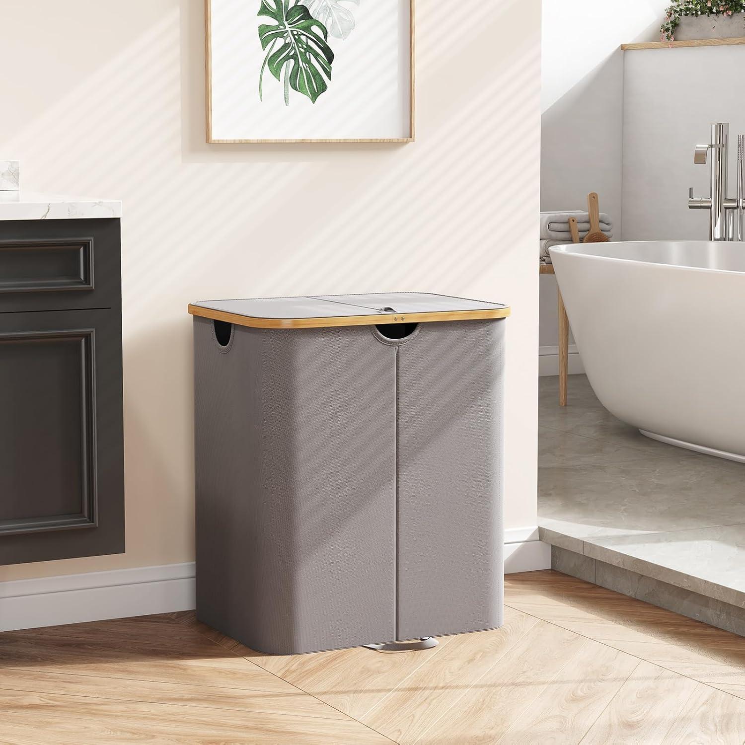 image:imageLifewit 120L Double Laundry Hamper with Lid Large Dual Laundry Basket Removable Bags 2 Sections Aesthetic Clothes Hampers for Laundry with Bamboo Handles for Bedroom Bathroom Dorm BlackGrey