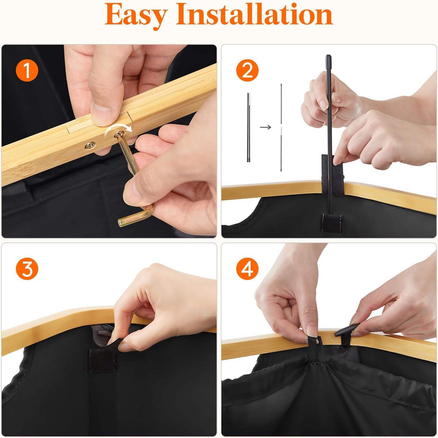 image:imageLifewit 120L Double Laundry Hamper with Lid Large Dual Laundry Basket Removable Bags 2 Sections Aesthetic Clothes Hampers for Laundry with Bamboo Handles for Bedroom Bathroom Dorm BlackBlack
