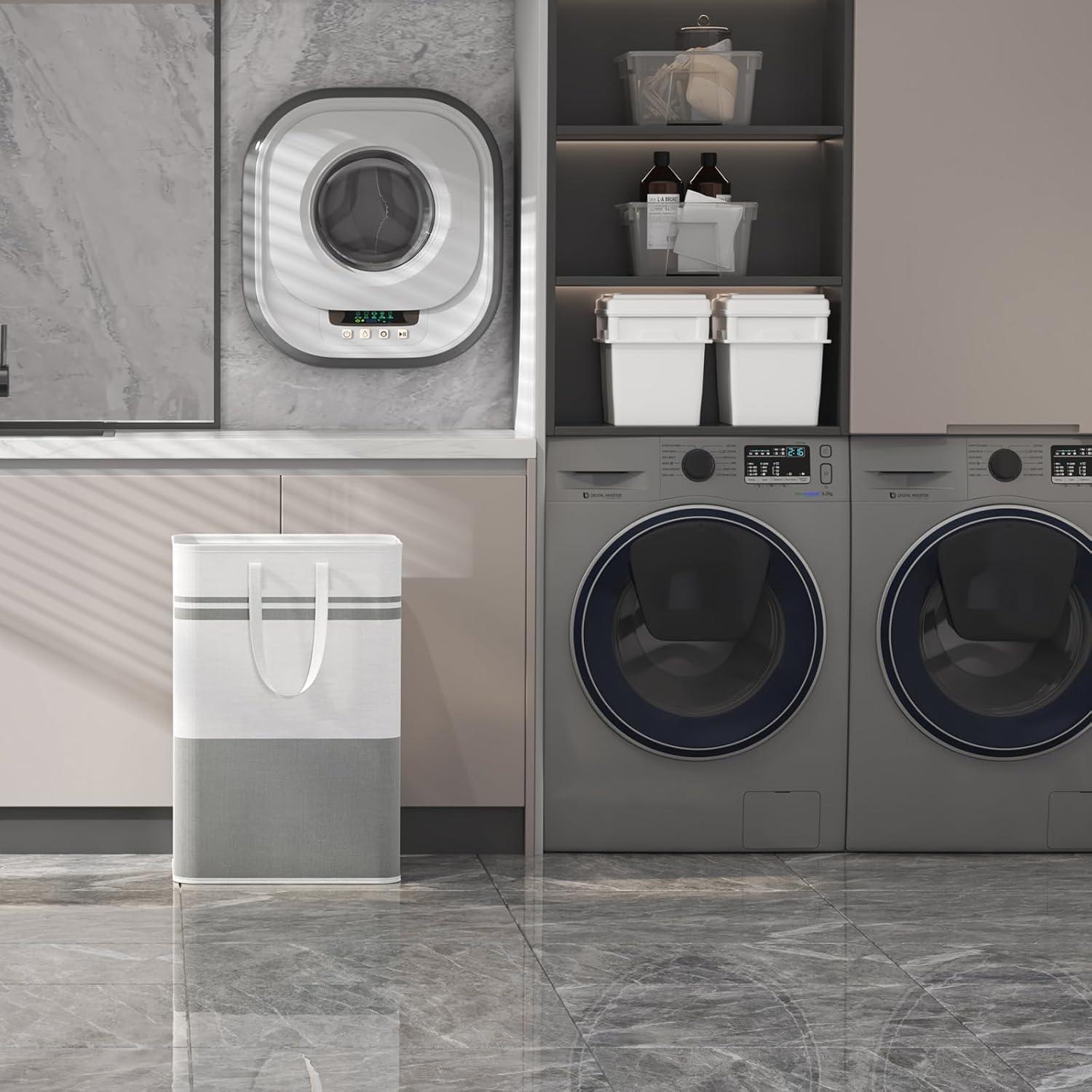 image:imageLifewit 2 Pack 80L Large Freestanding Laundry Hamper Collapsible Laundry Basket with Easy Carry Handles Waterproof Tall Clothes Hamper for Laundry Dorm Bedroom Bathroom GreyWhite2