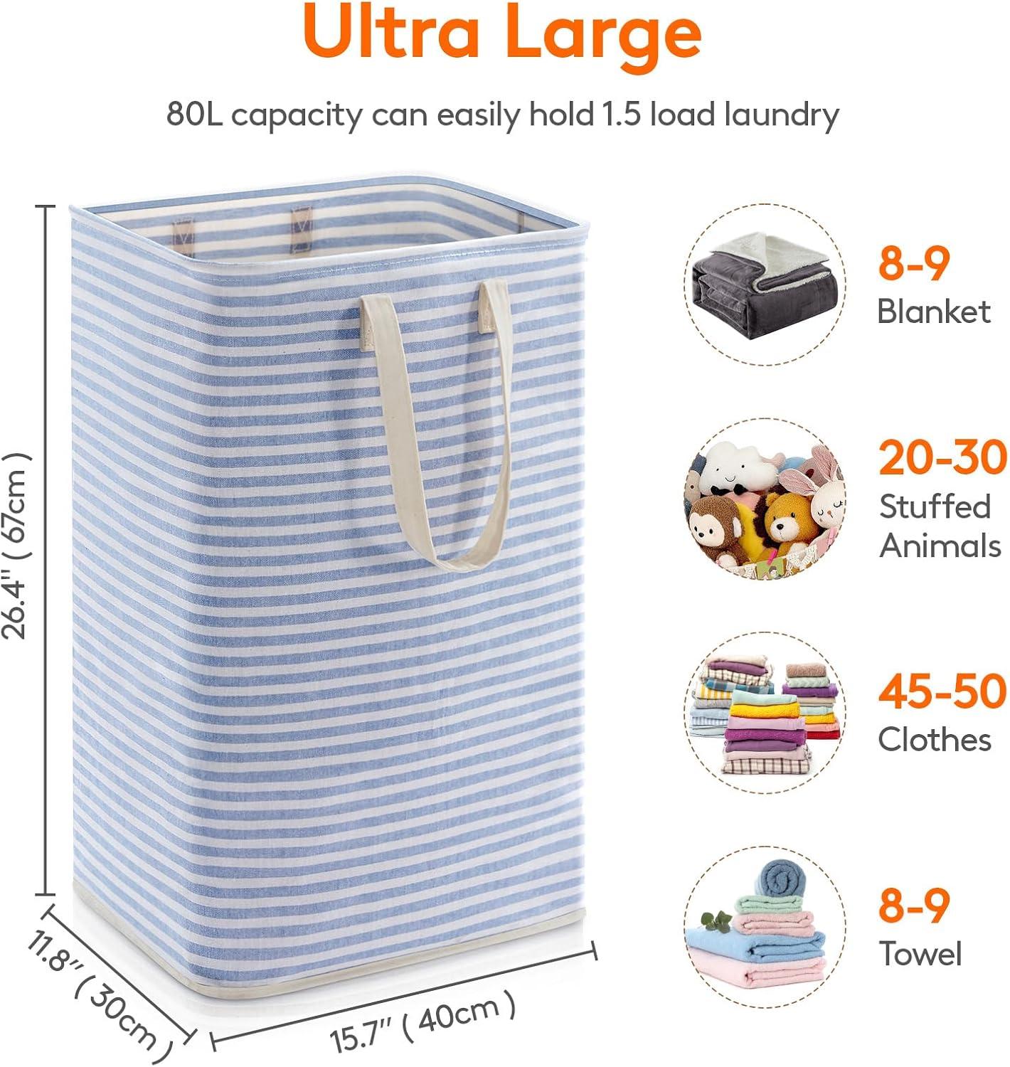image:imageLifewit 2 Pack Laundry Hamper Large Collapsible Laundry Baskets Freestanding Waterproof Clothes Hamper with Easy Carry Handles in Laundry Room Bedroom Bathroom College Dorm for Adults Grey 2 x 80LBlue