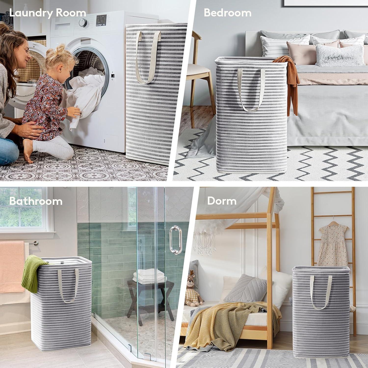 image:imageLifewit 2 Pack Laundry Hamper Large Collapsible Laundry Baskets Freestanding Waterproof Clothes Hamper with Easy Carry Handles in Laundry Room Bedroom Bathroom College Dorm for Adults Grey 2 x 80LBlack
