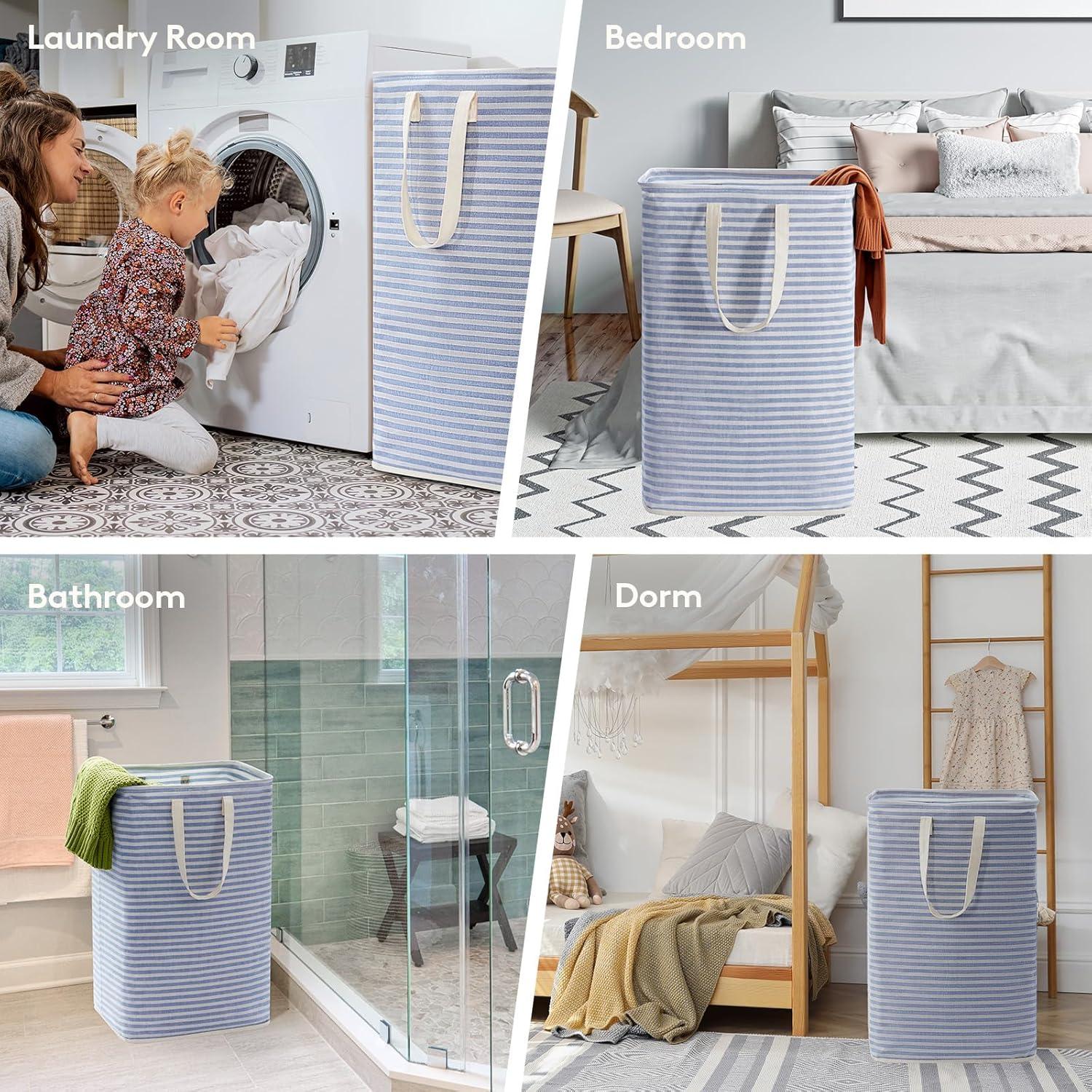 image:imageLifewit 2 Pack Laundry Hamper Large Collapsible Laundry Baskets Freestanding Waterproof Clothes Hamper with Easy Carry Handles in Laundry Room Bedroom Bathroom College Dorm for Adults Grey 2 x 80LBlue