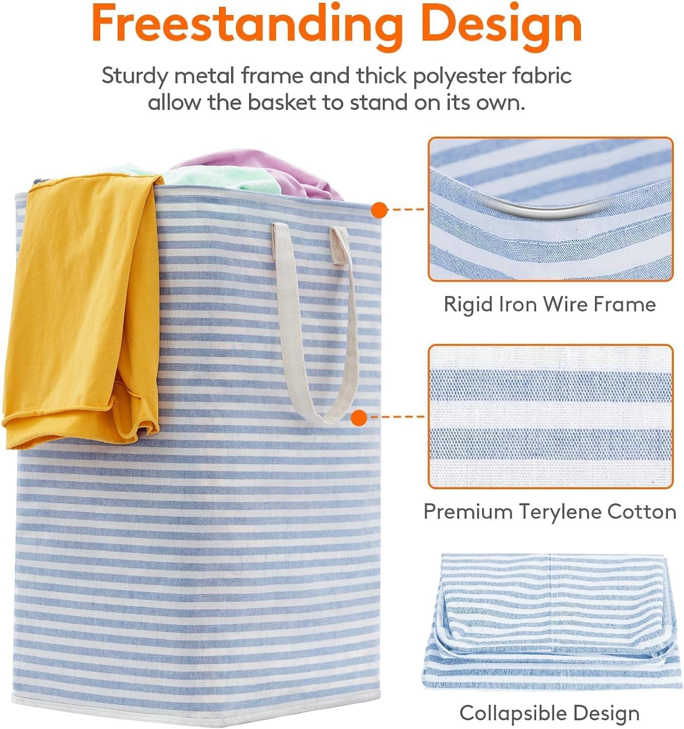 image:imageLifewit 2 Pack Laundry Hamper Large Collapsible Laundry Baskets Freestanding Waterproof Clothes Hamper with Easy Carry Handles in Laundry Room Bedroom Bathroom College Dorm for Adults Grey 2 x 80LBlue