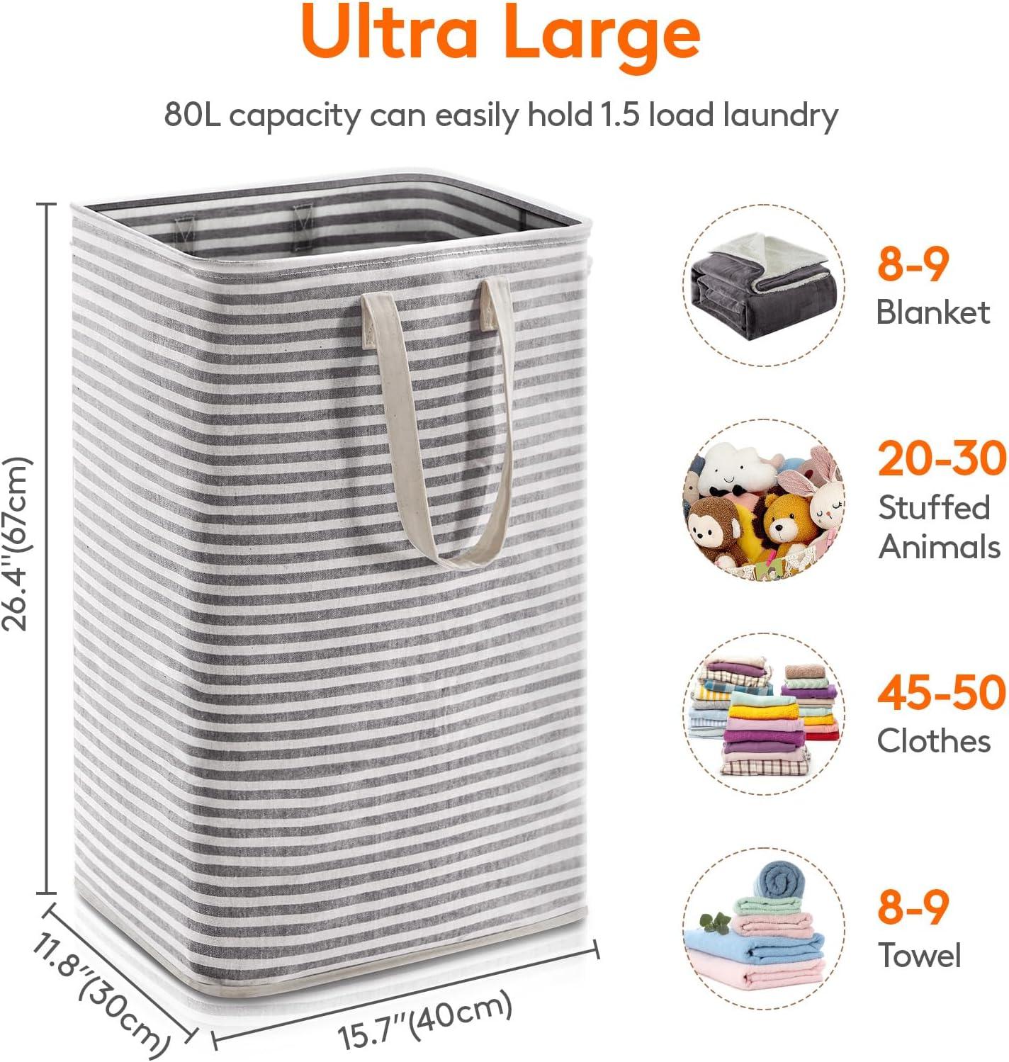 image:imageLifewit 2 Pack Laundry Hamper Large Collapsible Laundry Baskets Freestanding Waterproof Clothes Hamper with Easy Carry Handles in Laundry Room Bedroom Bathroom College Dorm for Adults Grey 2 x 80LBlack