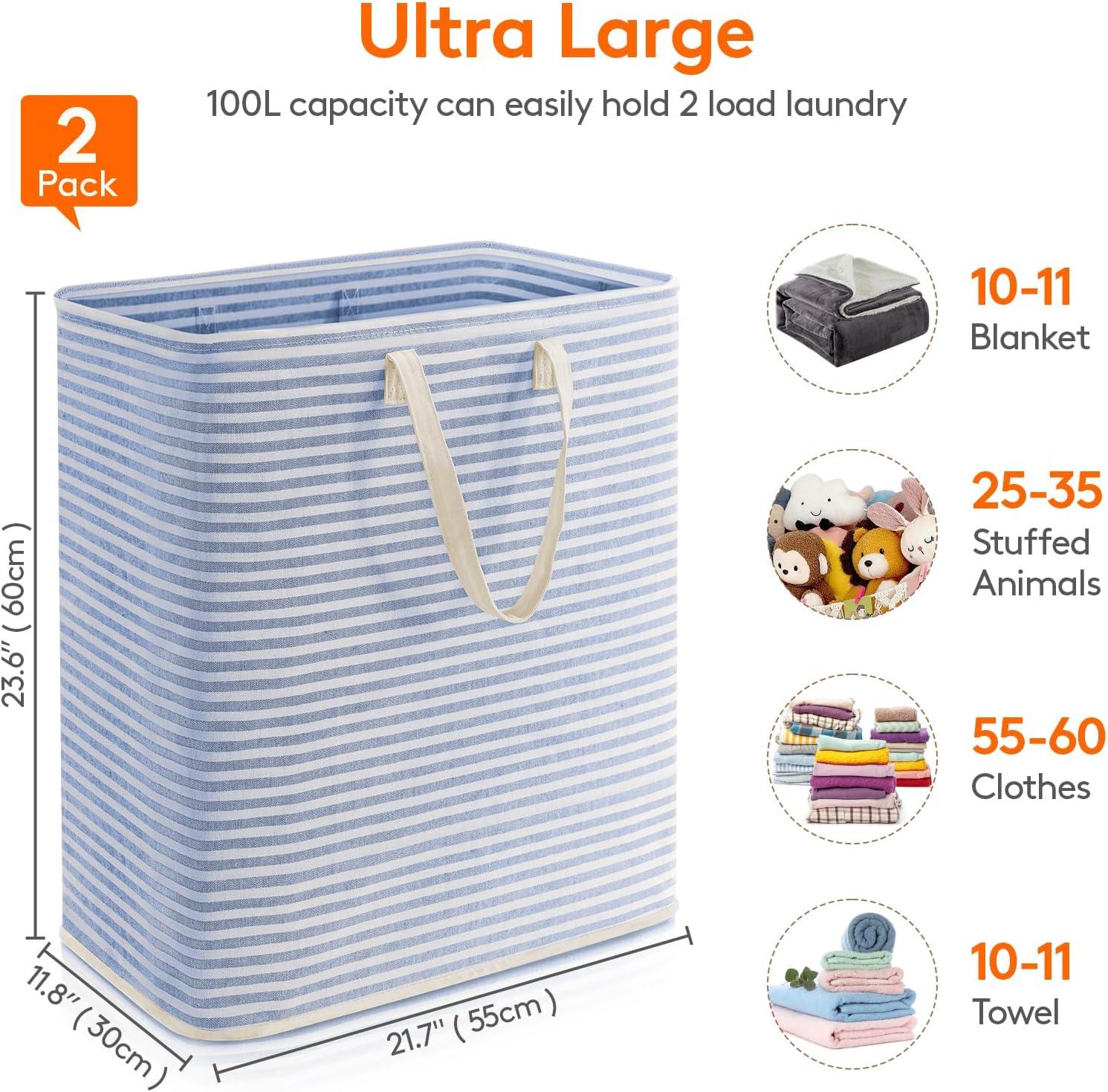 image:imageLifewit 2 Pack Laundry Hamper Large Collapsible Laundry Baskets Freestanding Waterproof Clothes Hamper with Easy Carry Handles in Laundry Room Bedroom Bathroom College Dorm for Adults Grey 2 x 80LBluePink