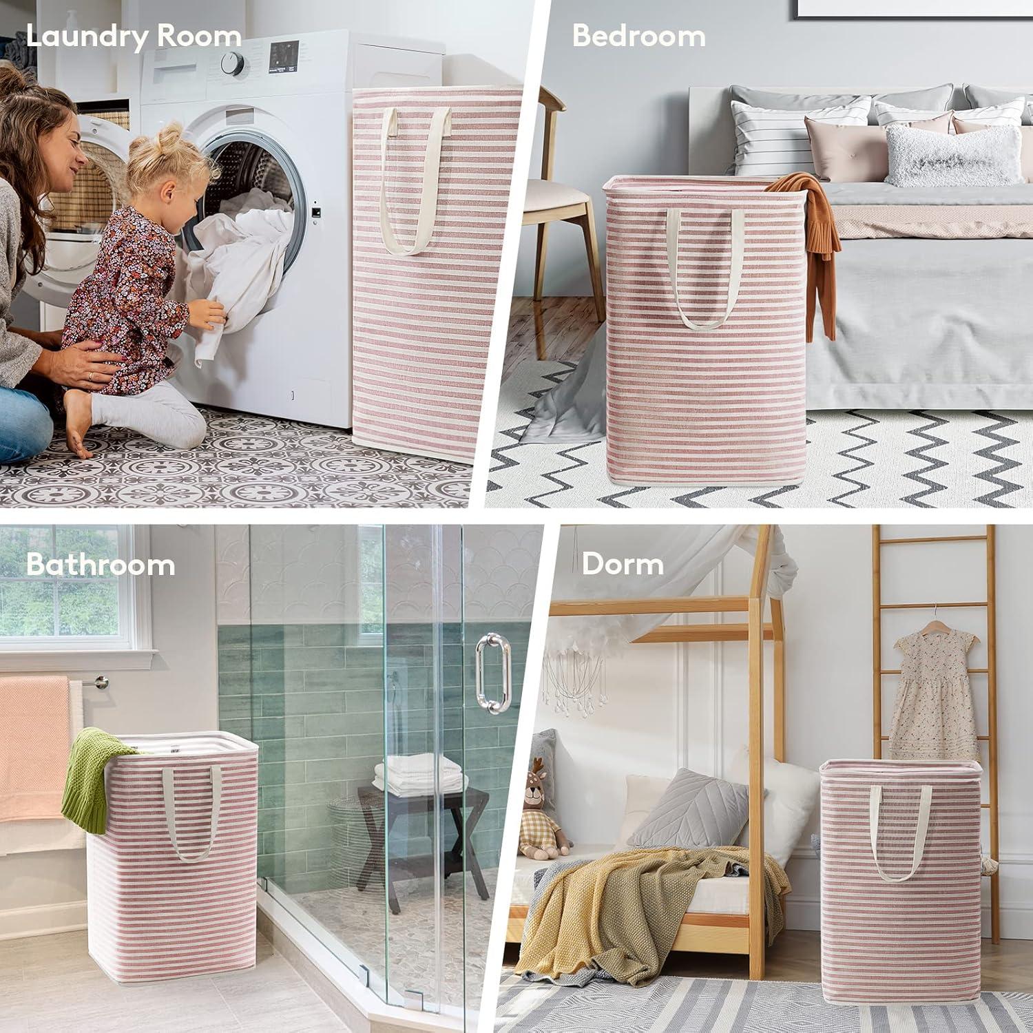 image:imageLifewit 2 Pack Laundry Hamper Large Collapsible Laundry Baskets Freestanding Waterproof Clothes Hamper with Easy Carry Handles in Laundry Room Bedroom Bathroom College Dorm for Adults Grey 2 x 80Lpink