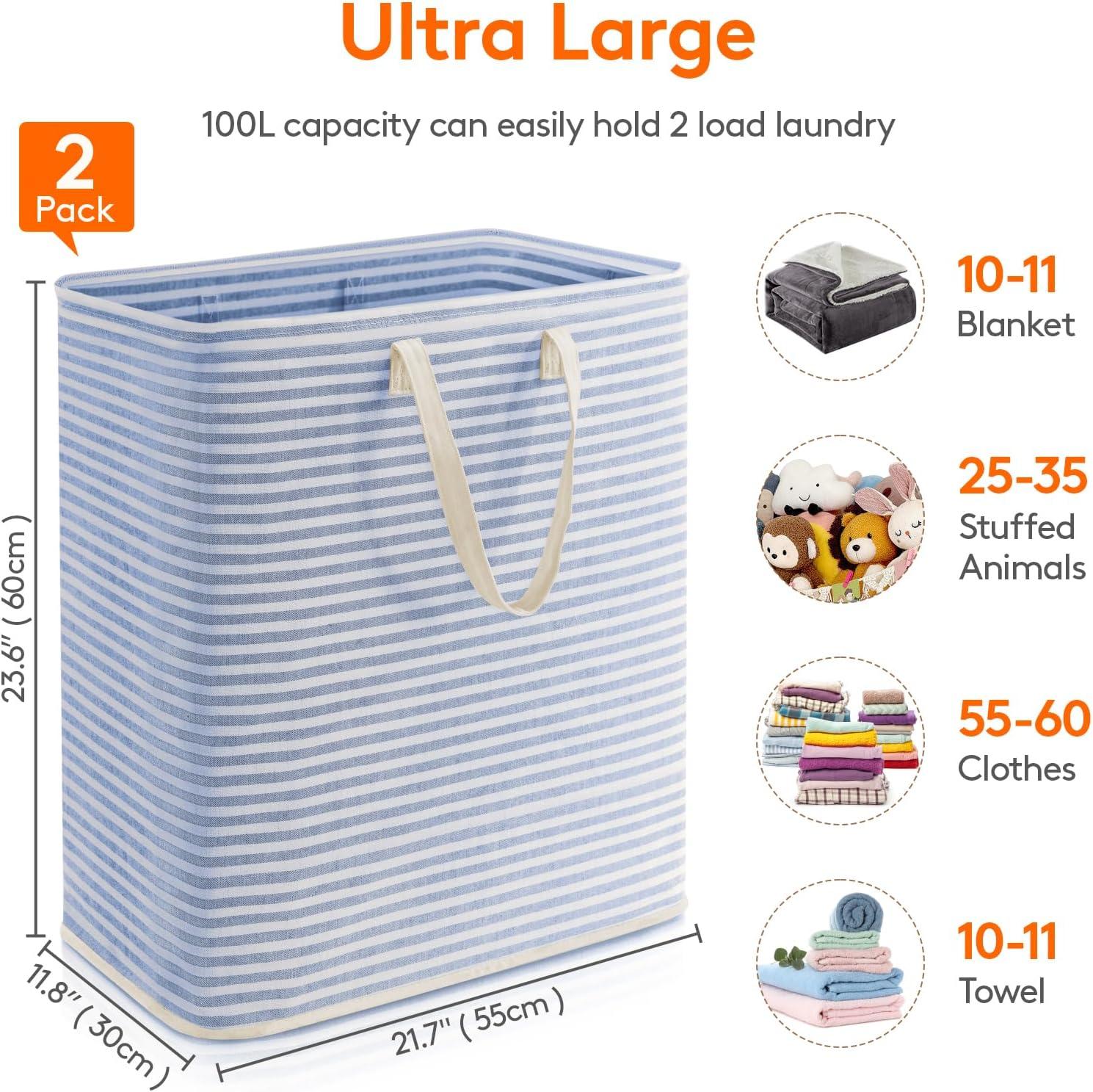 image:imageLifewit 2 Pack Laundry Hamper Large Collapsible Laundry Baskets Freestanding Waterproof Clothes Hamper with Easy Carry Handles in Laundry Room Bedroom Bathroom College Dorm for Adults Grey 2 x 80LBlue