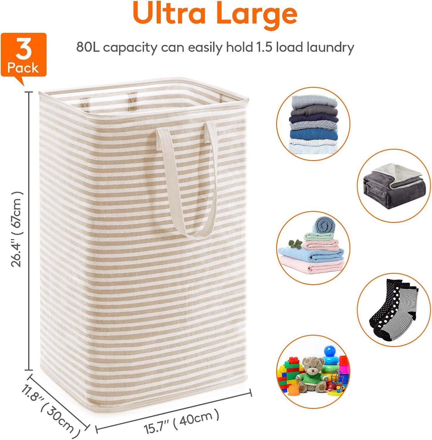 image:imageLifewit 2 Pack Laundry Hamper Large Collapsible Laundry Baskets Freestanding Waterproof Clothes Hamper with Easy Carry Handles in Laundry Room Bedroom Bathroom College Dorm for Adults Grey 2 x 80LBeige