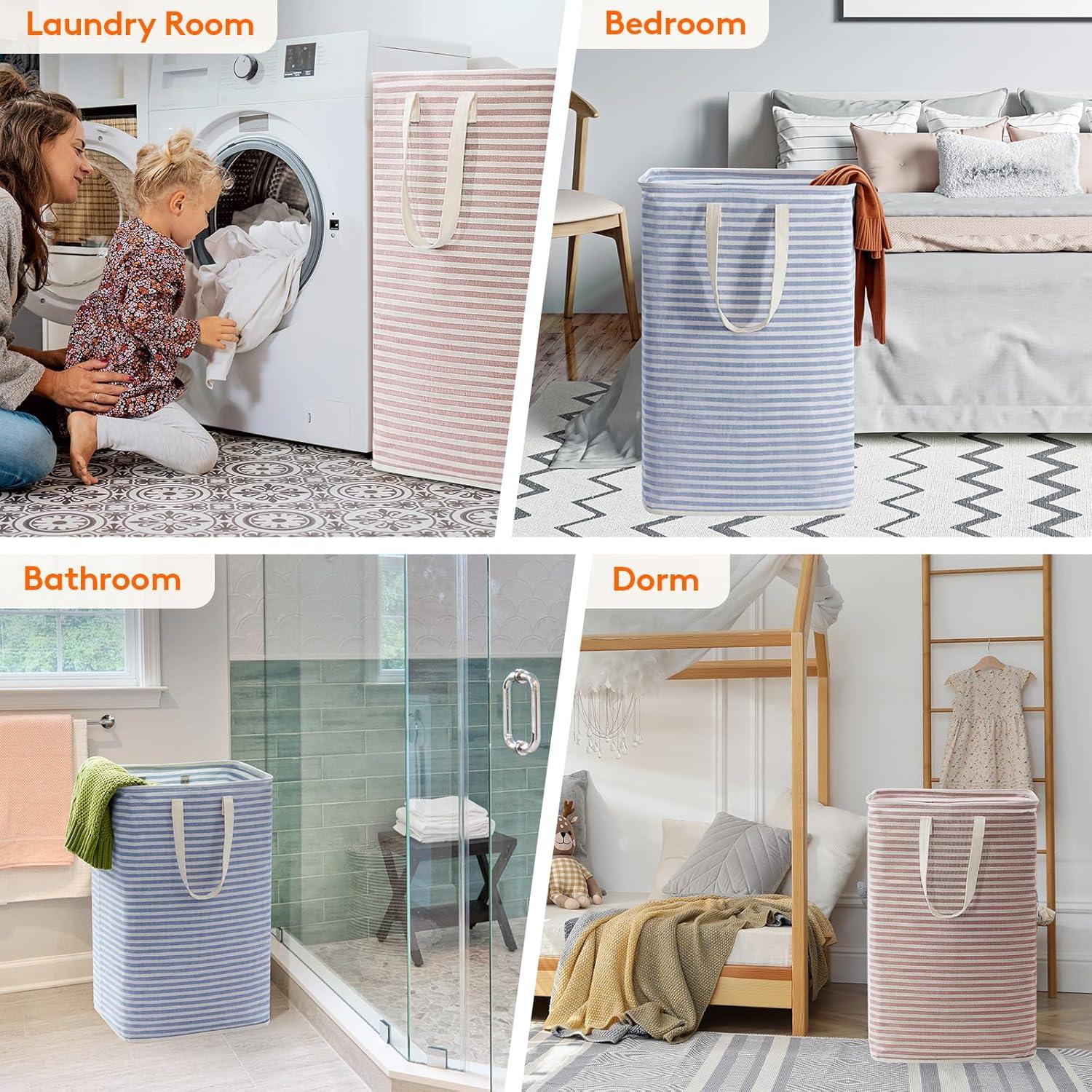 image:imageLifewit 2 Pack Laundry Hamper Large Collapsible Laundry Baskets Freestanding Waterproof Clothes Hamper with Easy Carry Handles in Laundry Room Bedroom Bathroom College Dorm for Adults Grey 2 x 80LBluePink
