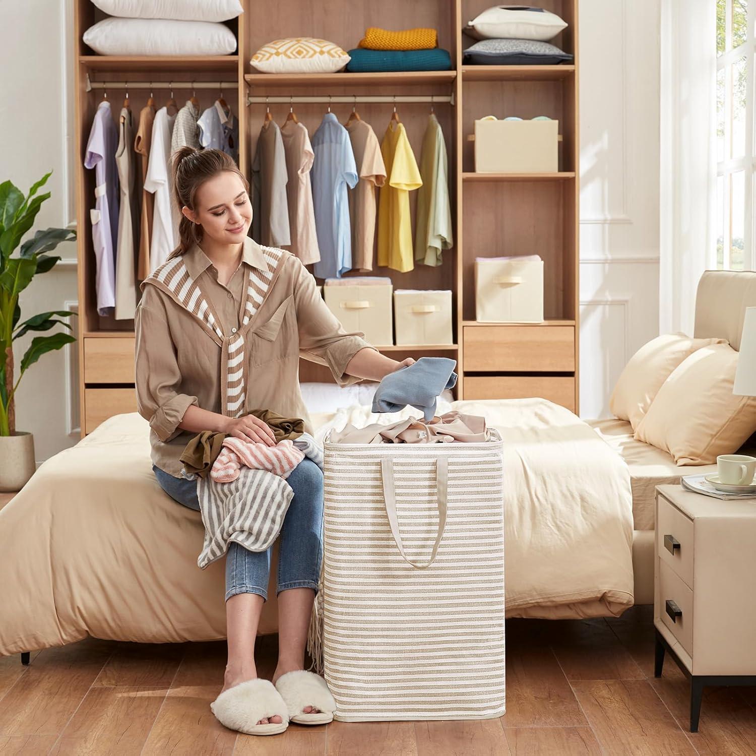 image:imageLifewit 2 Pack Laundry Hamper Large Collapsible Laundry Baskets Freestanding Waterproof Clothes Hamper with Easy Carry Handles in Laundry Room Bedroom Bathroom College Dorm for Adults Grey 2 x 80LBeige