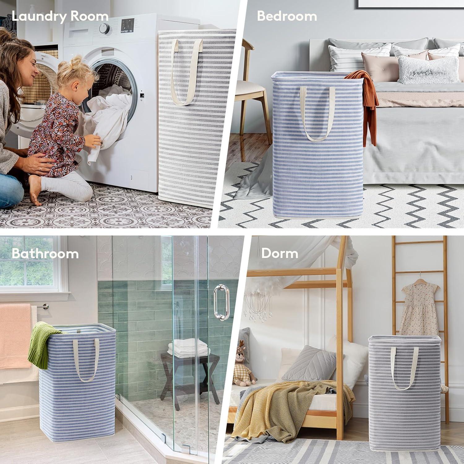 image:imageLifewit 2 Pack Laundry Hamper Large Collapsible Laundry Baskets Freestanding Waterproof Clothes Hamper with Easy Carry Handles in Laundry Room Bedroom Bathroom College Dorm for Adults Grey 2 x 80LGreyBlue