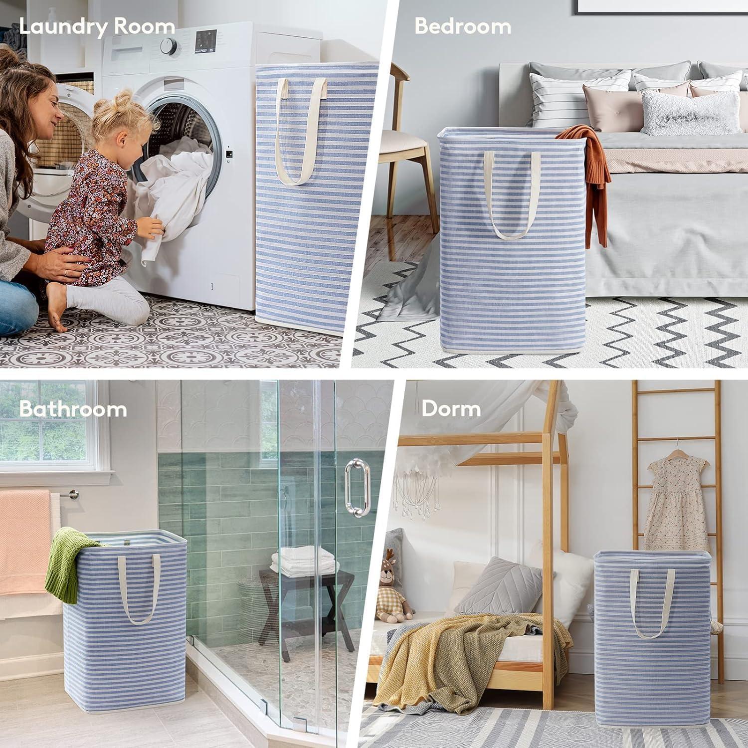 image:imageLifewit 2 Pack Laundry Hamper Large Collapsible Laundry Baskets Freestanding Waterproof Clothes Hamper with Easy Carry Handles in Laundry Room Bedroom Bathroom College Dorm for Adults Grey 2 x 80LBlue