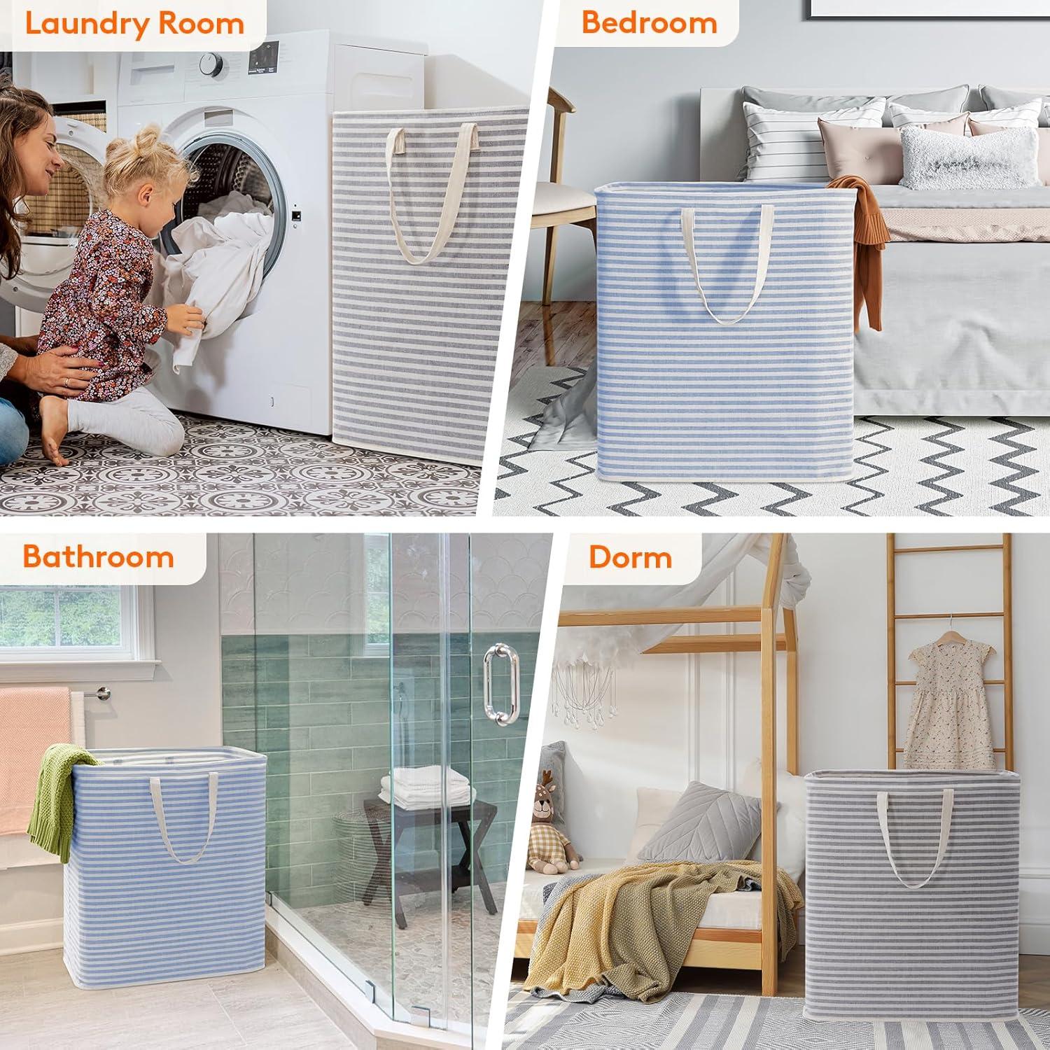 image:imageLifewit 2 Pack Laundry Hamper Large Collapsible Laundry Baskets Freestanding Waterproof Clothes Hamper with Easy Carry Handles in Laundry Room Bedroom Bathroom College Dorm for Adults Grey 2 x 80LGreyBlue
