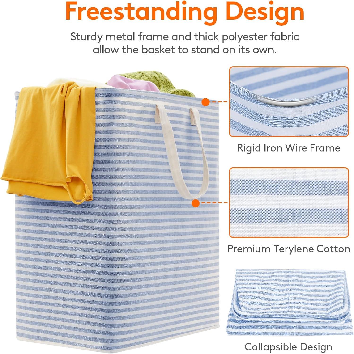 image:imageLifewit 2 Pack Laundry Hamper Large Collapsible Laundry Baskets Freestanding Waterproof Clothes Hamper with Easy Carry Handles in Laundry Room Bedroom Bathroom College Dorm for Adults Grey 2 x 80LBlue