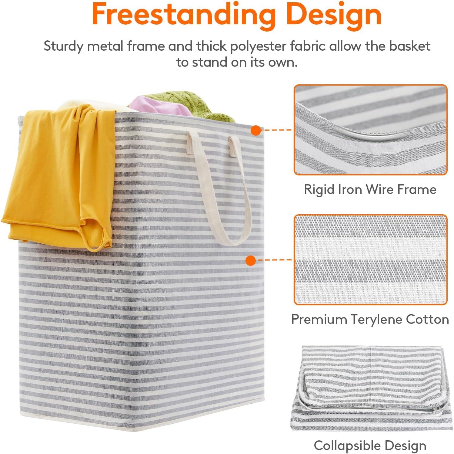 image:imageLifewit 2 Pack Laundry Hamper Large Collapsible Laundry Baskets Freestanding Waterproof Clothes Hamper with Easy Carry Handles in Laundry Room Bedroom Bathroom College Dorm for Adults Grey 2 x 80LGreyBlue