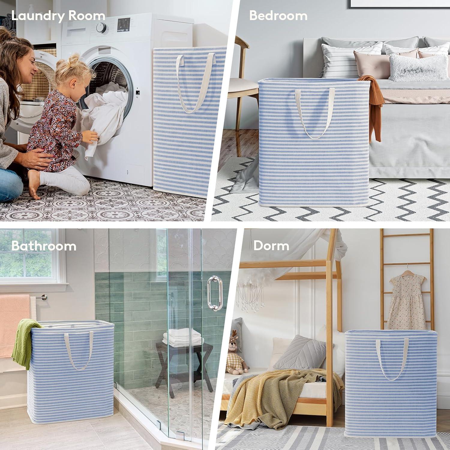 image:imageLifewit 2 Pack Laundry Hamper Large Collapsible Laundry Baskets Freestanding Waterproof Clothes Hamper with Easy Carry Handles in Laundry Room Bedroom Bathroom College Dorm for Adults Grey 2 x 80LBlue