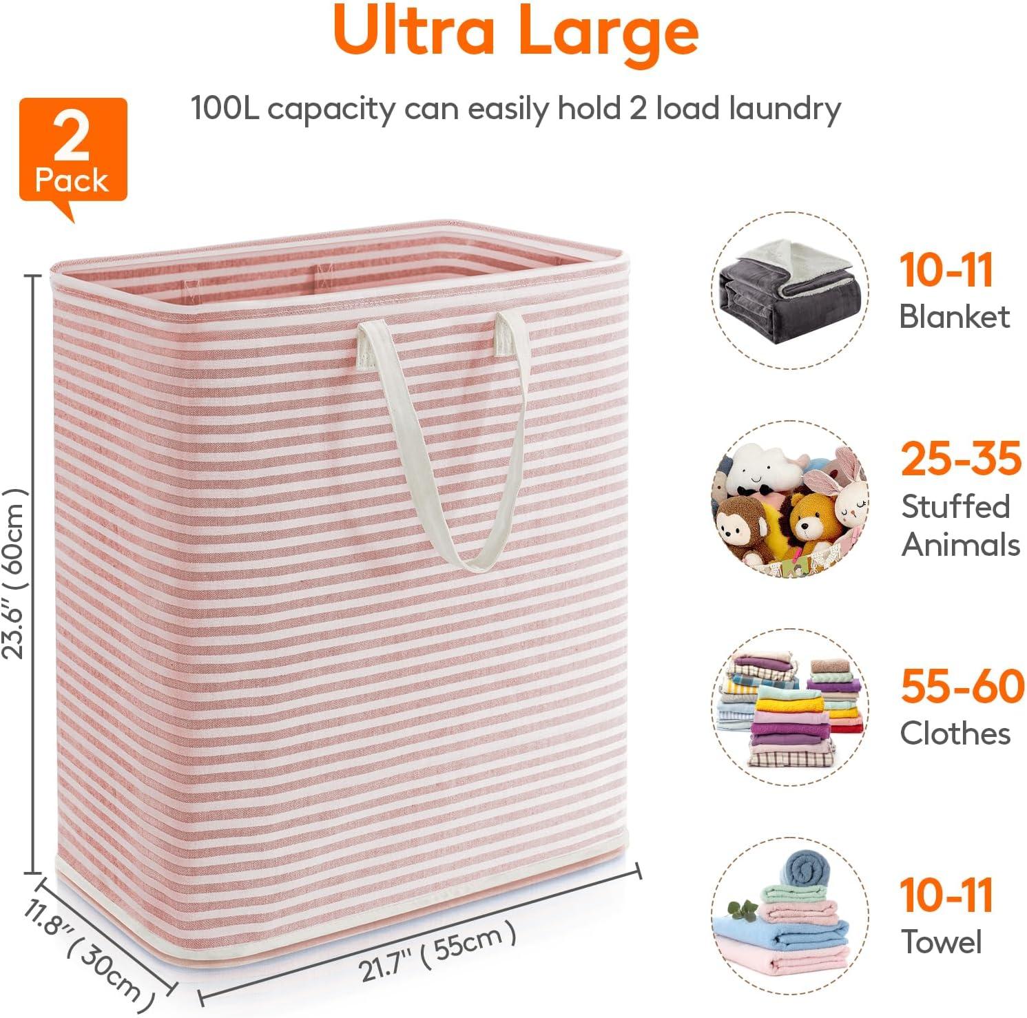 image:imageLifewit 2 Pack Laundry Hamper Large Collapsible Laundry Baskets Freestanding Waterproof Clothes Hamper with Easy Carry Handles in Laundry Room Bedroom Bathroom College Dorm for Adults Grey 2 x 80LGreyPink